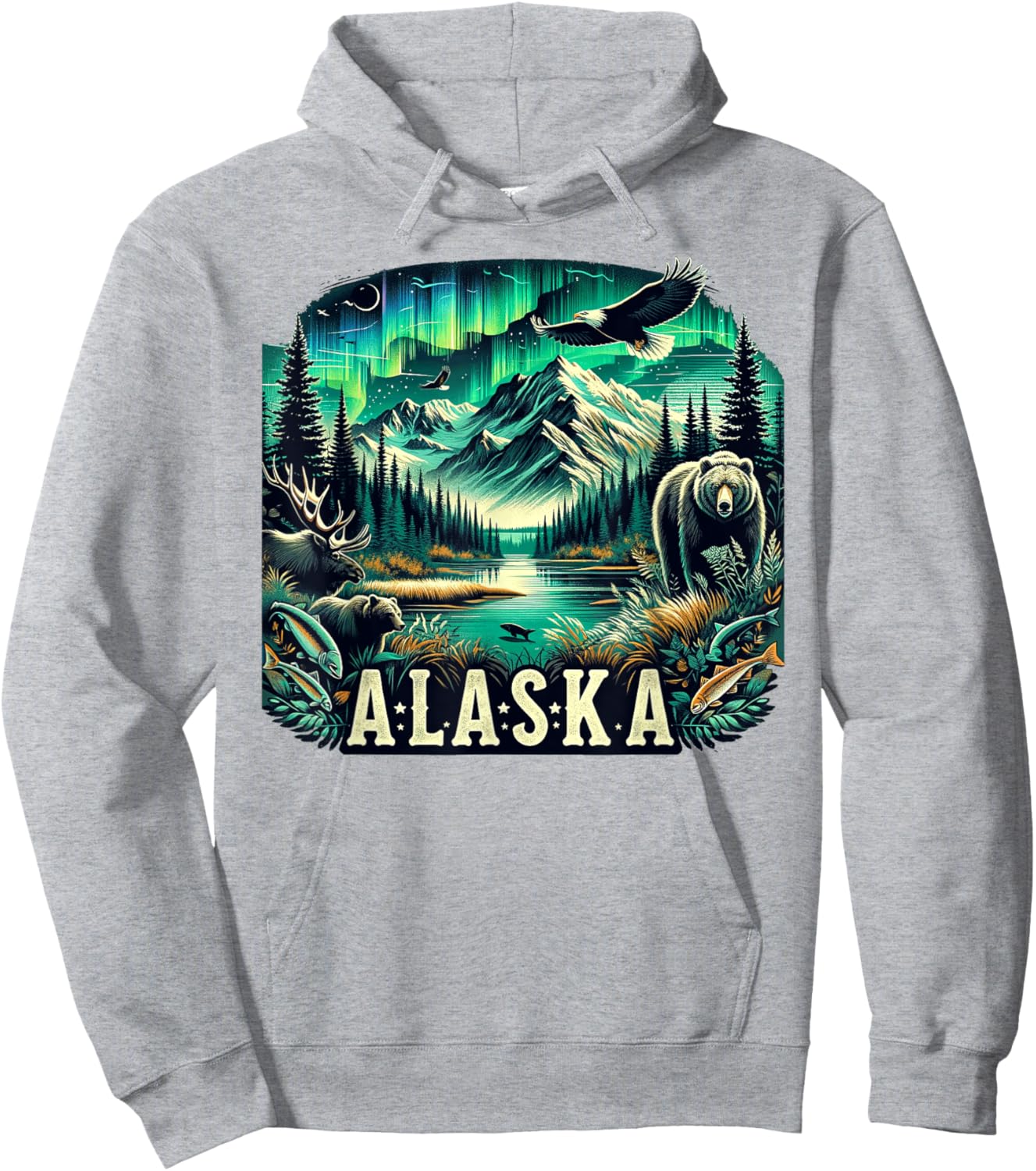 Borough & Bridge Alaska Wildlife Inspired , Small, Blue Hoodie - Hoodie | Ash