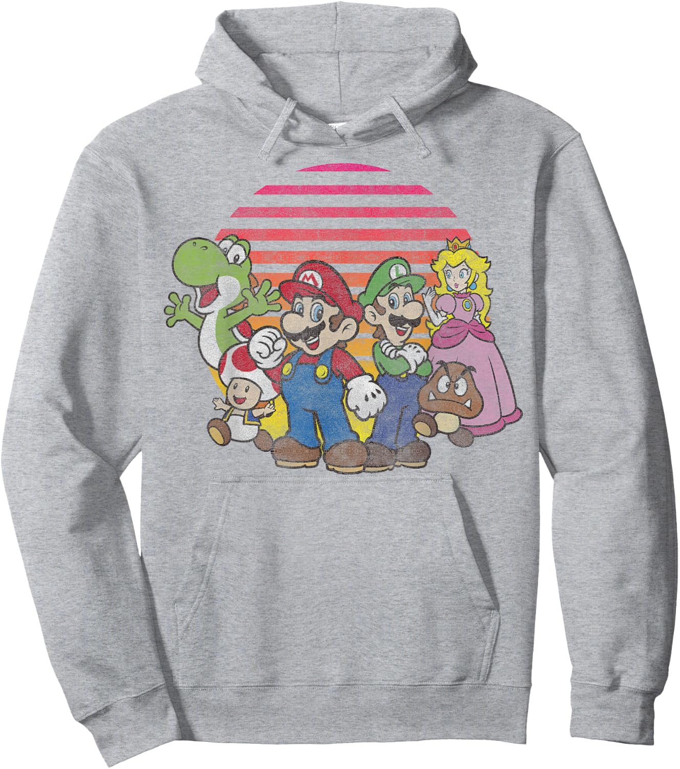 Super Mario Bros Vintage Nintendo Retro Sunset Group Shot Hoodie - Hoodie | Ash