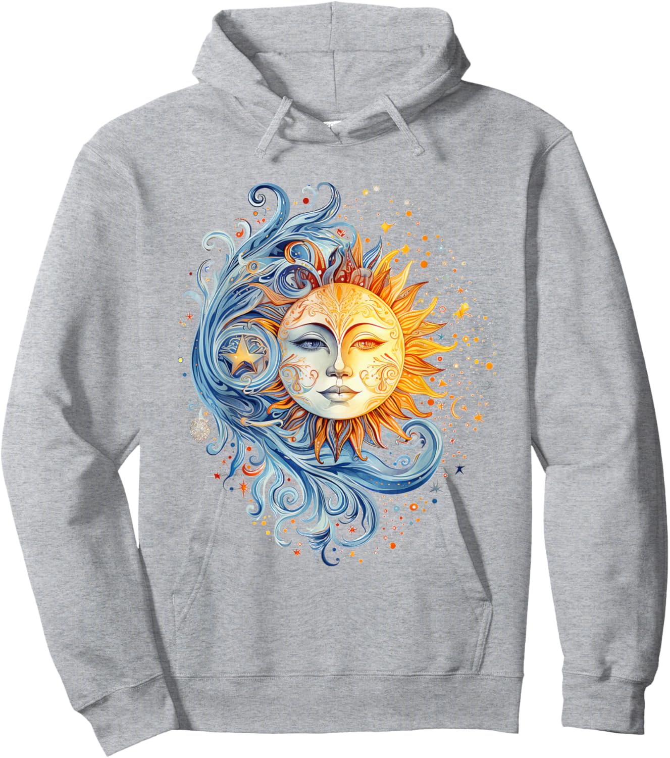 Mystical Sun and Moon with Woman Mystical Flowers Aesthetic Hoodie - Hoodie | Ash