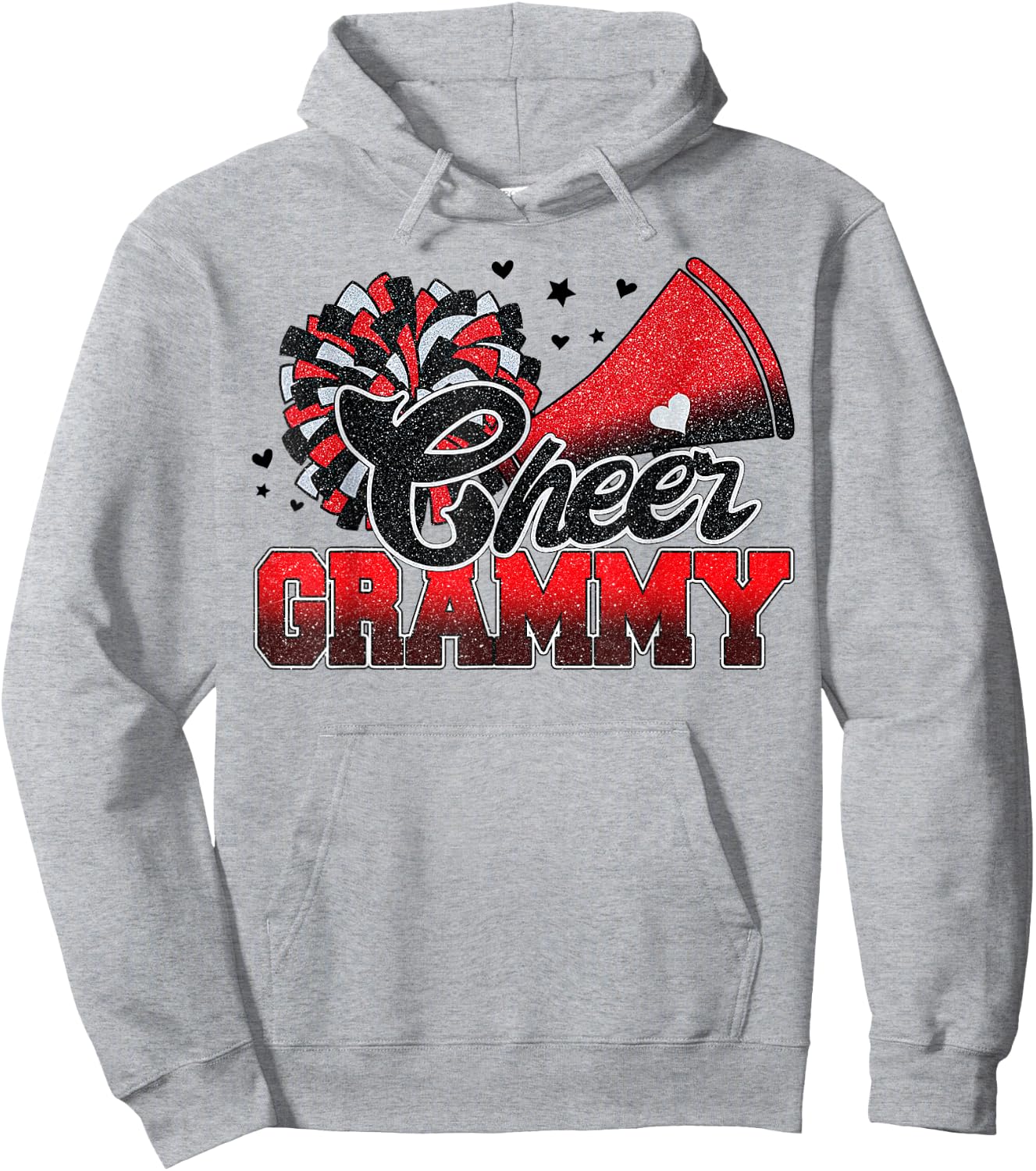 Cheer Grammy Cheer Leader Gift Biggest Fan Black Red Pom Pom Hoodie - Hoodie | Ash