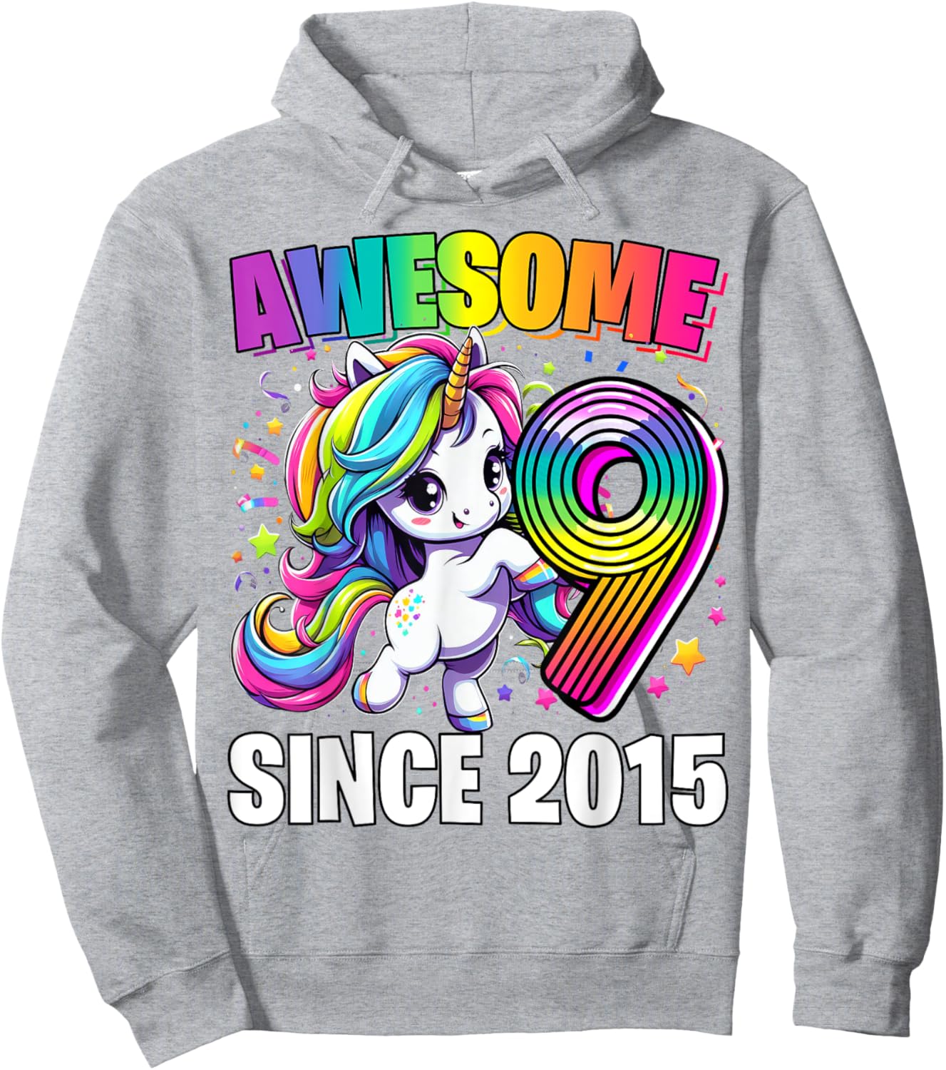 Unicorn 9th Birthday 9 Year Old Unicorn Party Girls Outfit Hoodie - Hoodie | Ash