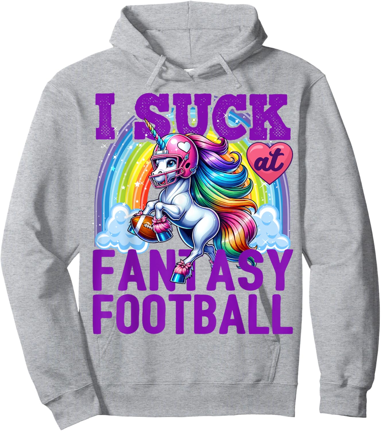 I Suck at Fantasy Football Unicorn Rainbow Loser Men Hoodie - Hoodie | Ash