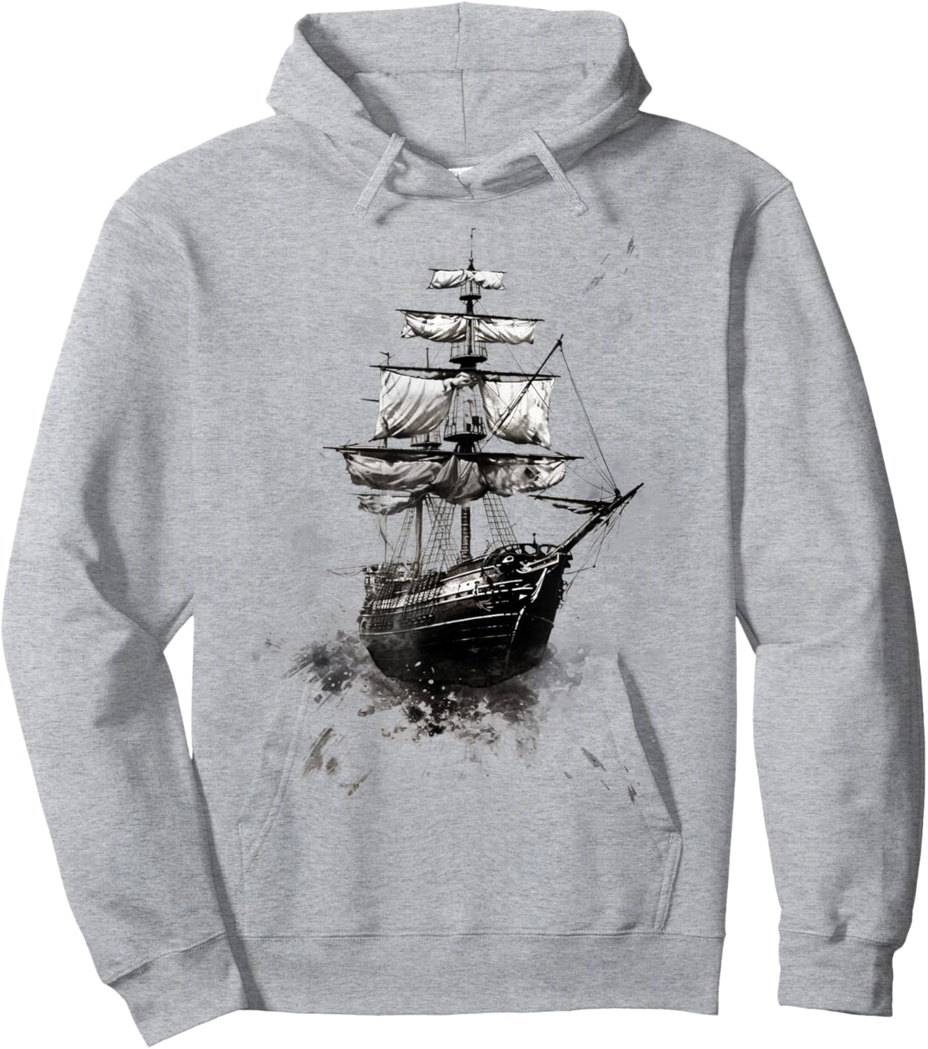Pirate Ship Sailing Grunge Hand Painted Pirate Ship Hoodie - Hoodie | Ash