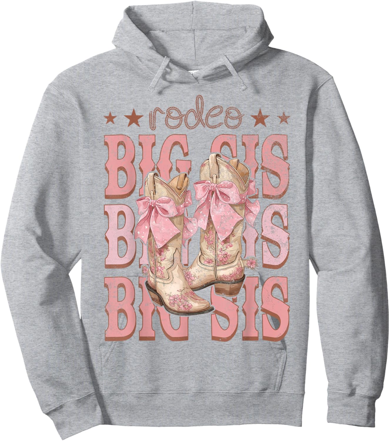 Rodeo Big Sis Pink Boots Coquette Cow-Girl Birthday Party Hoodie - Hoodie | Ash