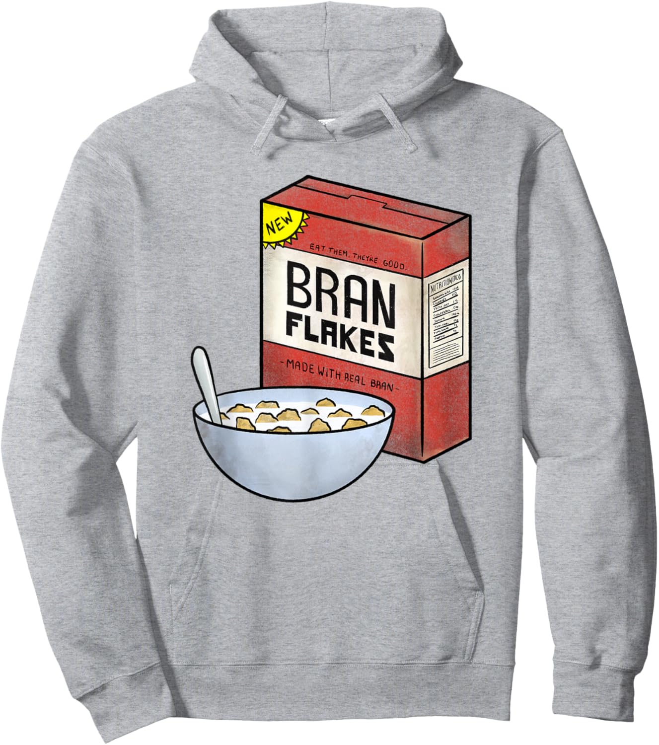 New Bran Flakes - Retro Breakfast Cereal Graphic Shirt Hoodie - Hoodie | Ash