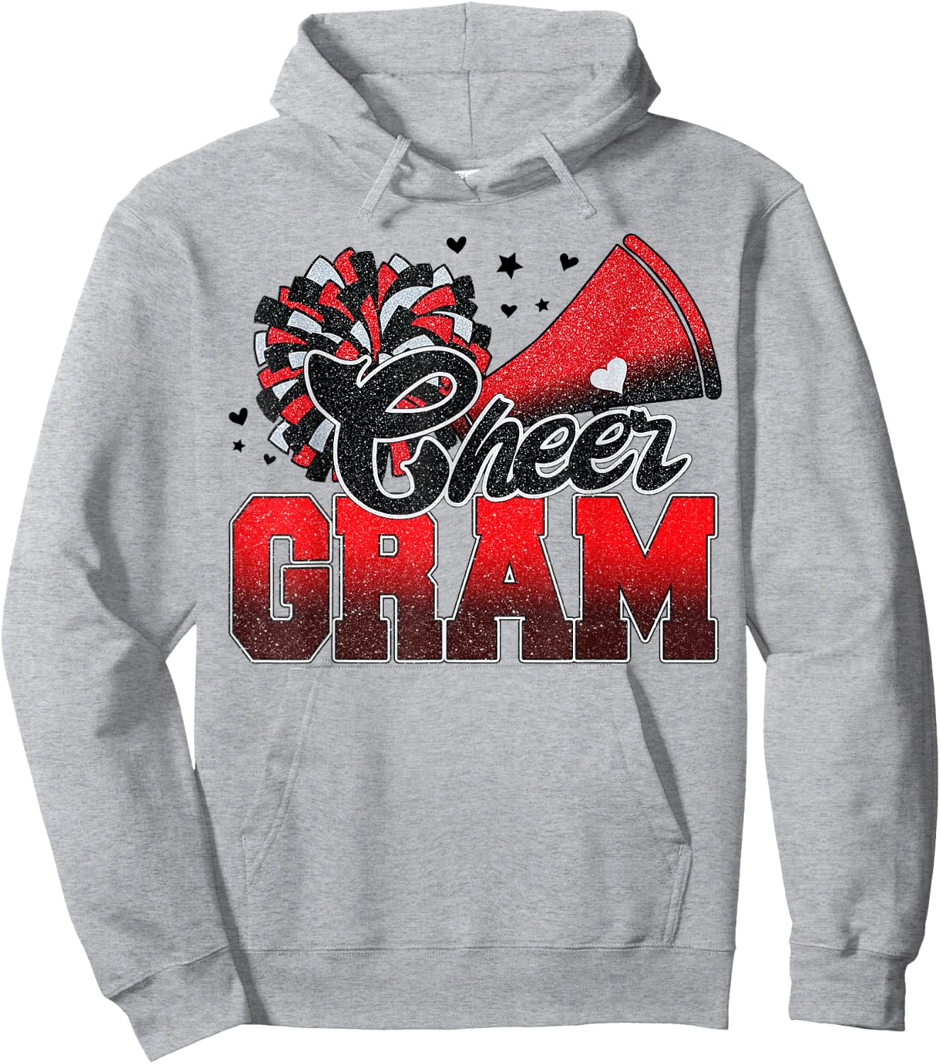 Cheer Gram Cheer Leader Gift Biggest Fan Black Red Pom Pom Hoodie - Hoodie | Ash