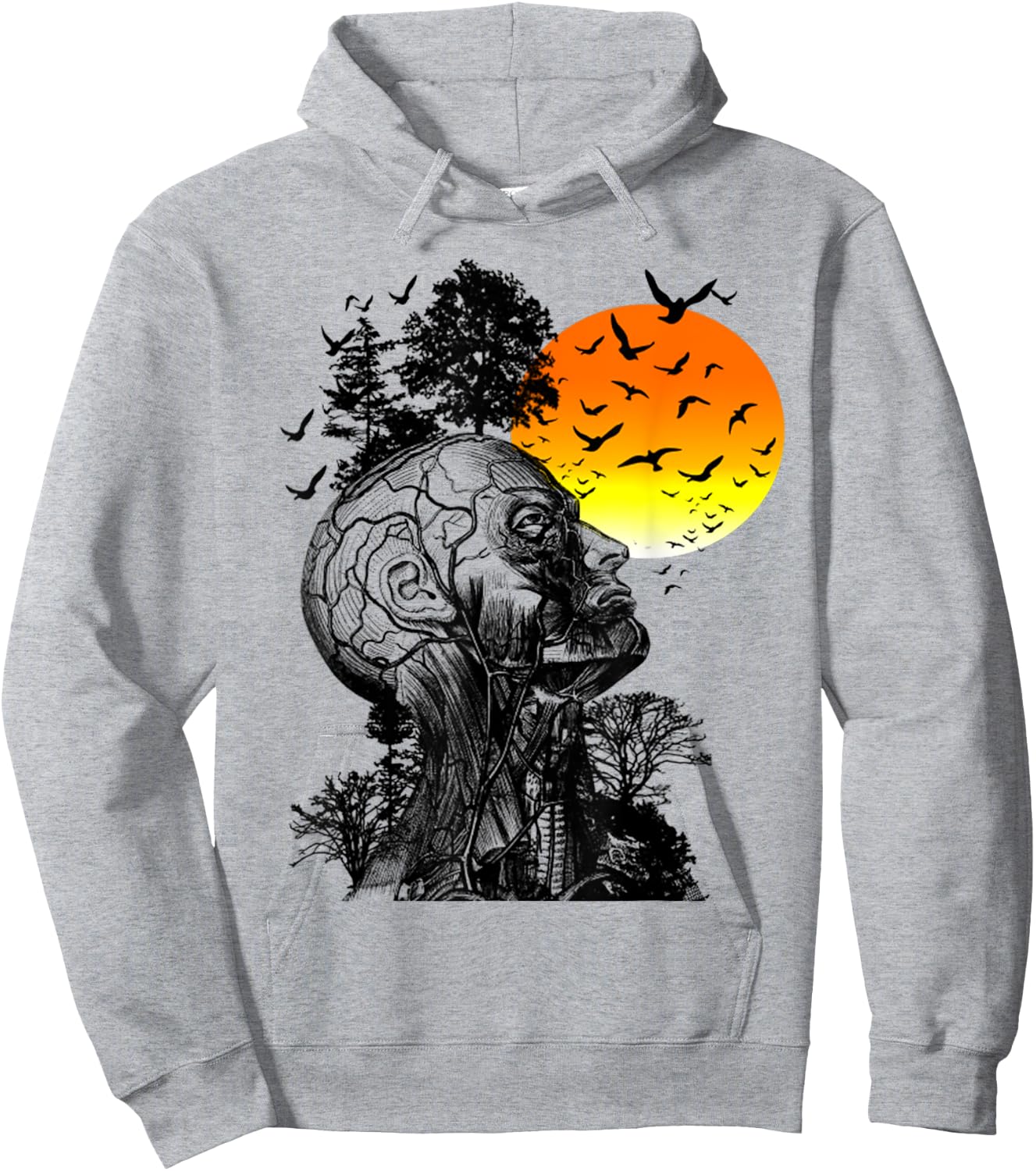 Vintage Funny Hangover Human Tree Retro Artistic Sunset Hoodie - Hoodie | Ash