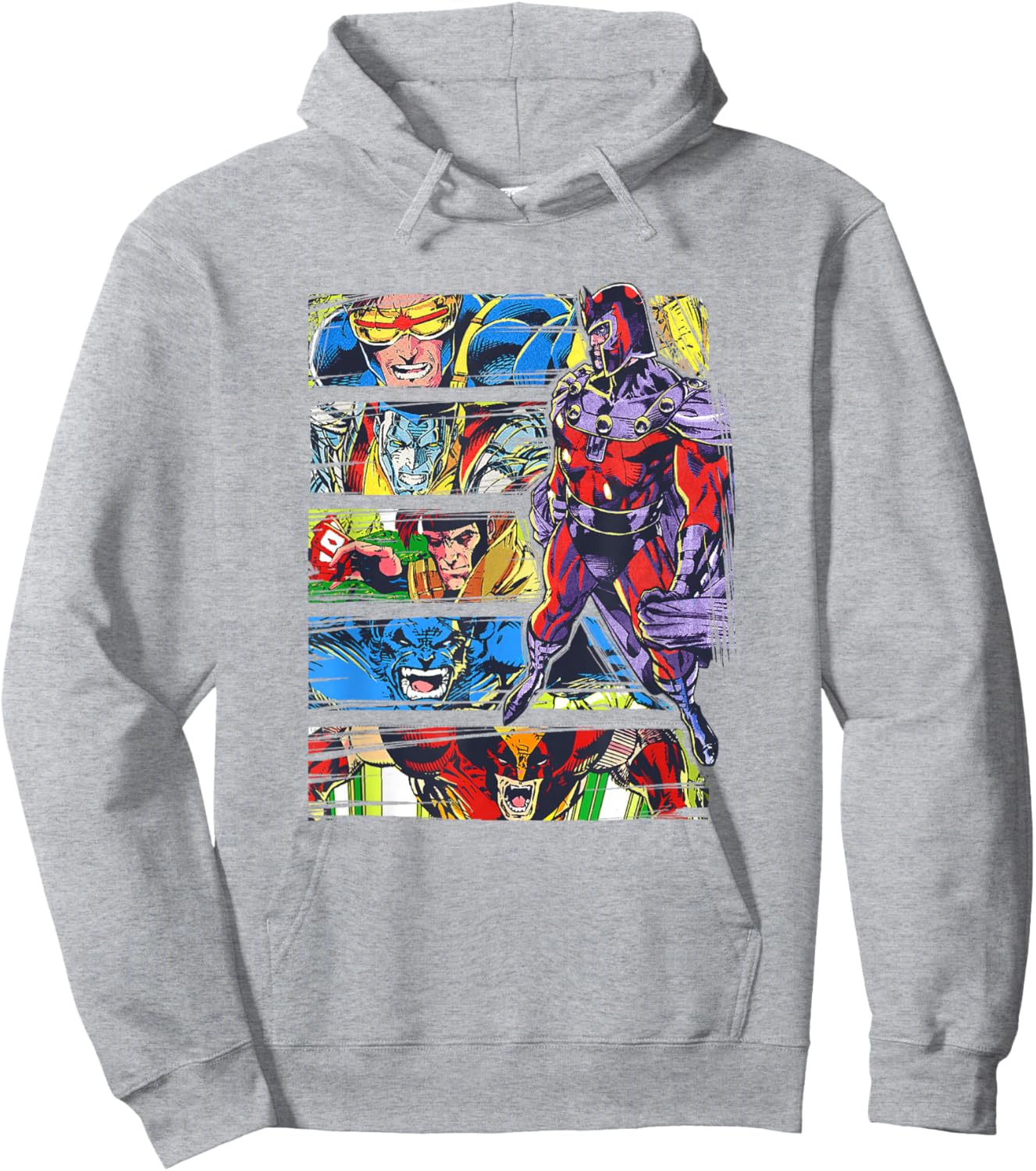 Marvel X-Men Magneto Watching Over Heroes Retro Panels Hoodie - Hoodie | Ash