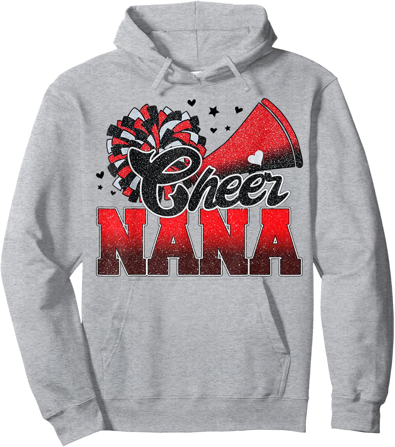 Cheer Nana Cheer Leader Gift Biggest Fan Black Red Pom Pom Hoodie - Hoodie | Ash