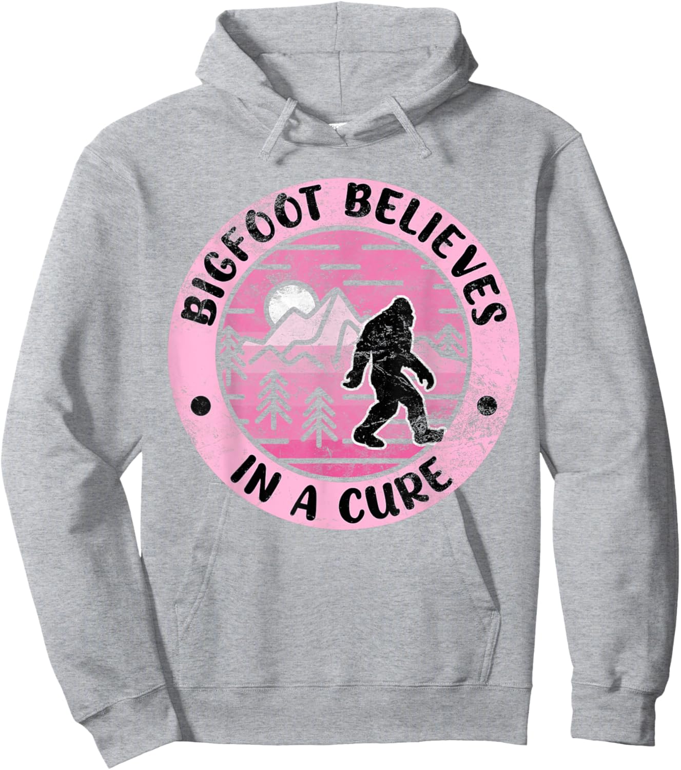 Sasquatch Pink Ribbon Bigfoot Breast Cancer Awareness Hoodie - Hoodie | Ash
