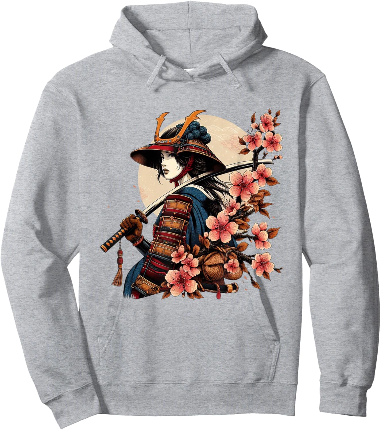Samurai Girl Japanese Aesthetic Sakura Cherry Blossom Art Hoodie - Hoodie | Ash