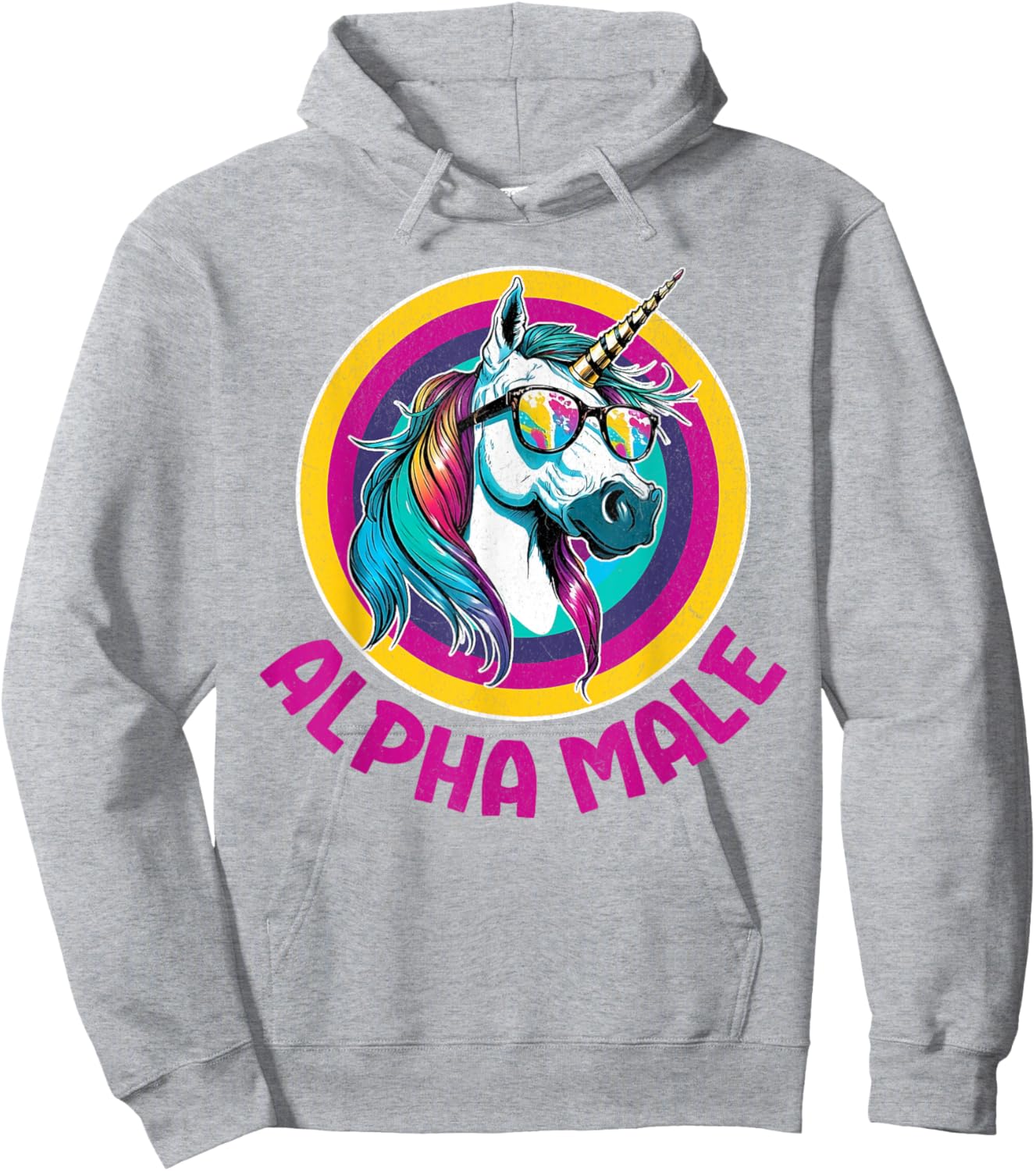 Alpha Male Rainbow Unicorn Funny Ironic Rude Humor Retro Hoodie - Hoodie | Ash
