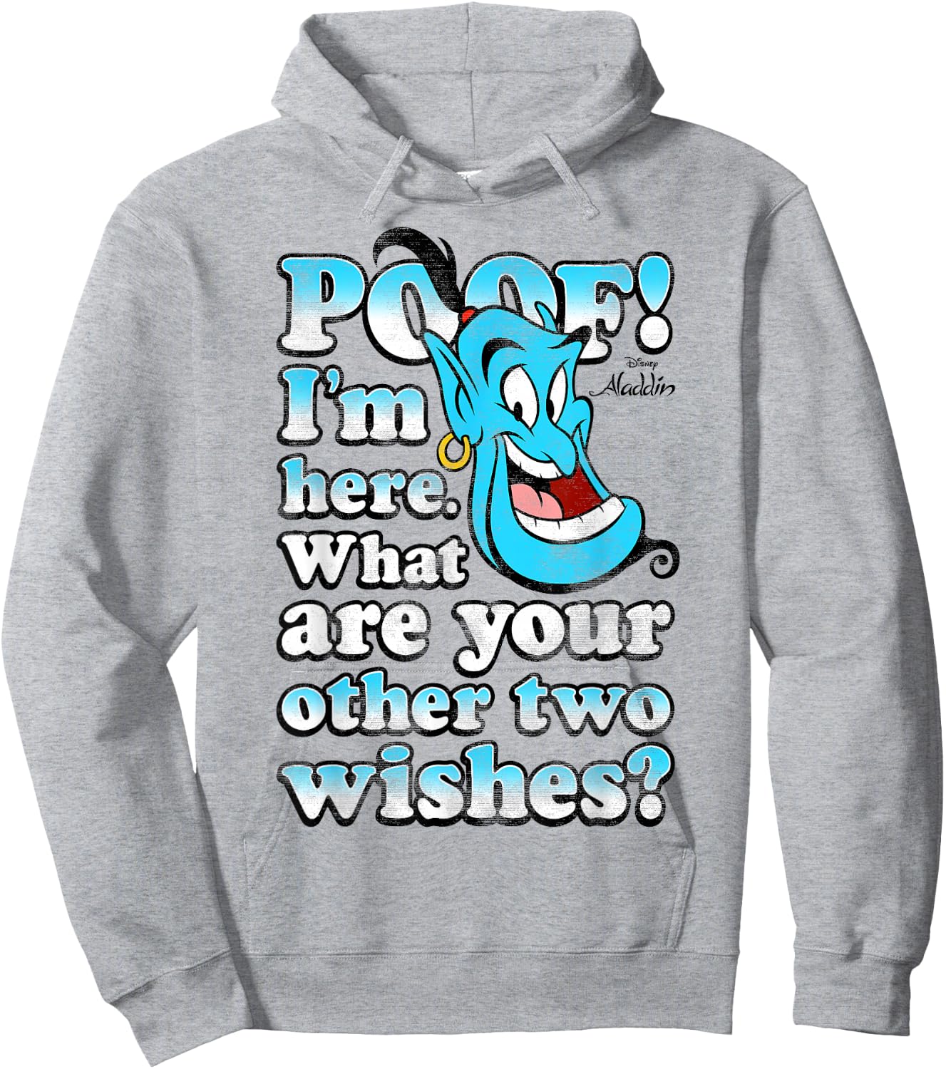Disney Aladdin Genie Poof! 2 Wishes Gradient Text Portrait Hoodie - Hoodie | Ash