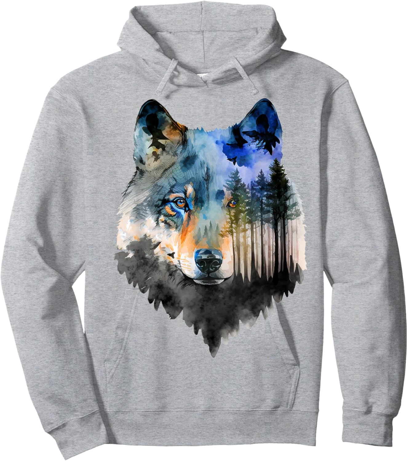 Wolf Forest Landscape Animal Face Art Animal Lover Wolf Hoodie - Hoodie | Ash