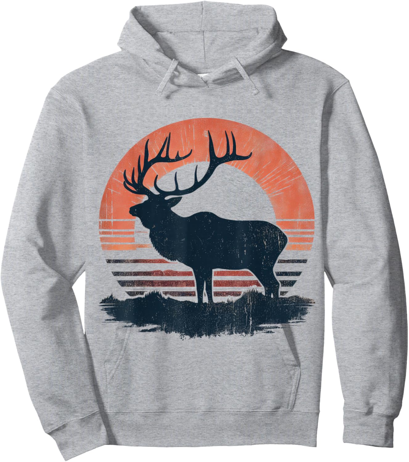Hunter Elk Retro Vintage Hunting Dad Vintage Sunset Hoodie - Hoodie | Ash