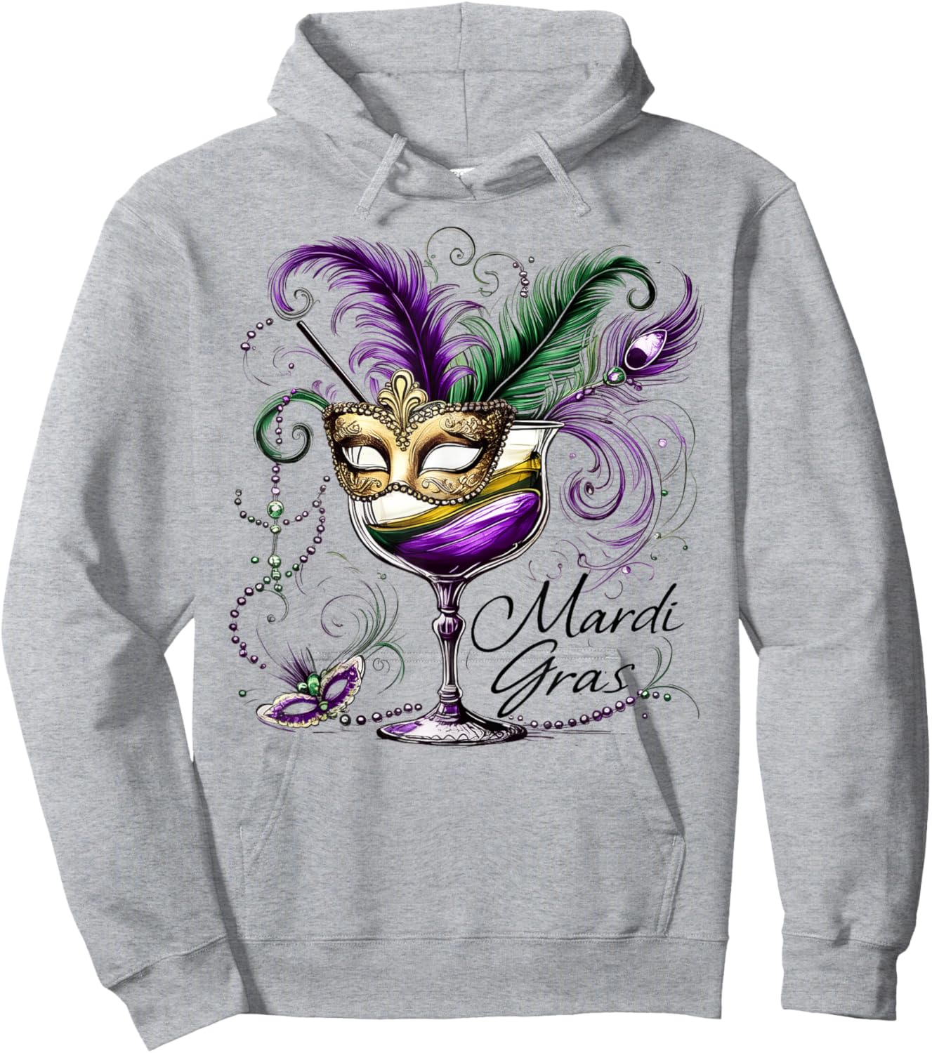 Mardi Gras Glass Of Wine Drinking Team Masked Wine Festival Hoodie - Hoodie | Ash
