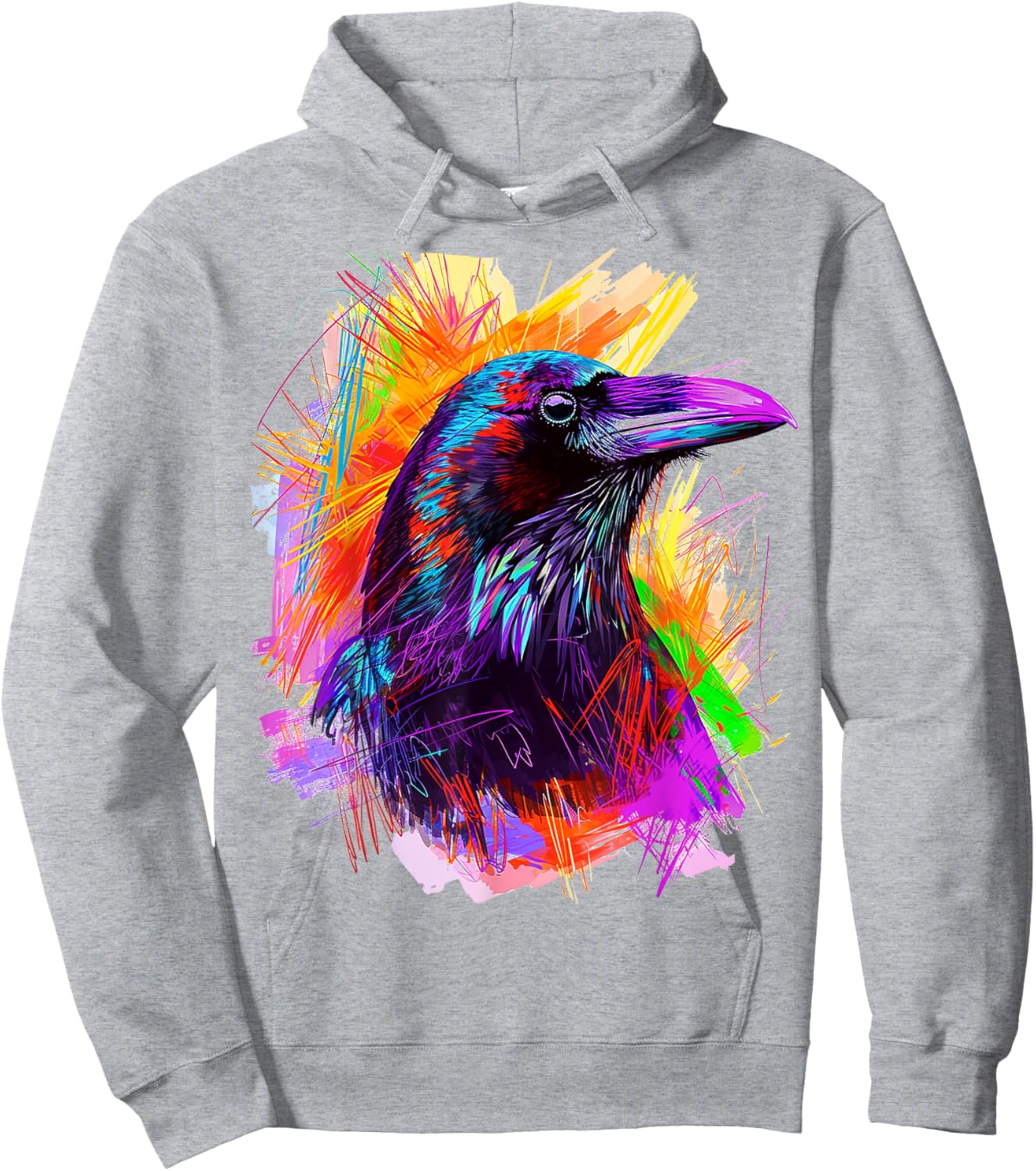 Raven Painting Abstract Animal Art Colorful Graphic Raven Hoodie - Hoodie | Ash