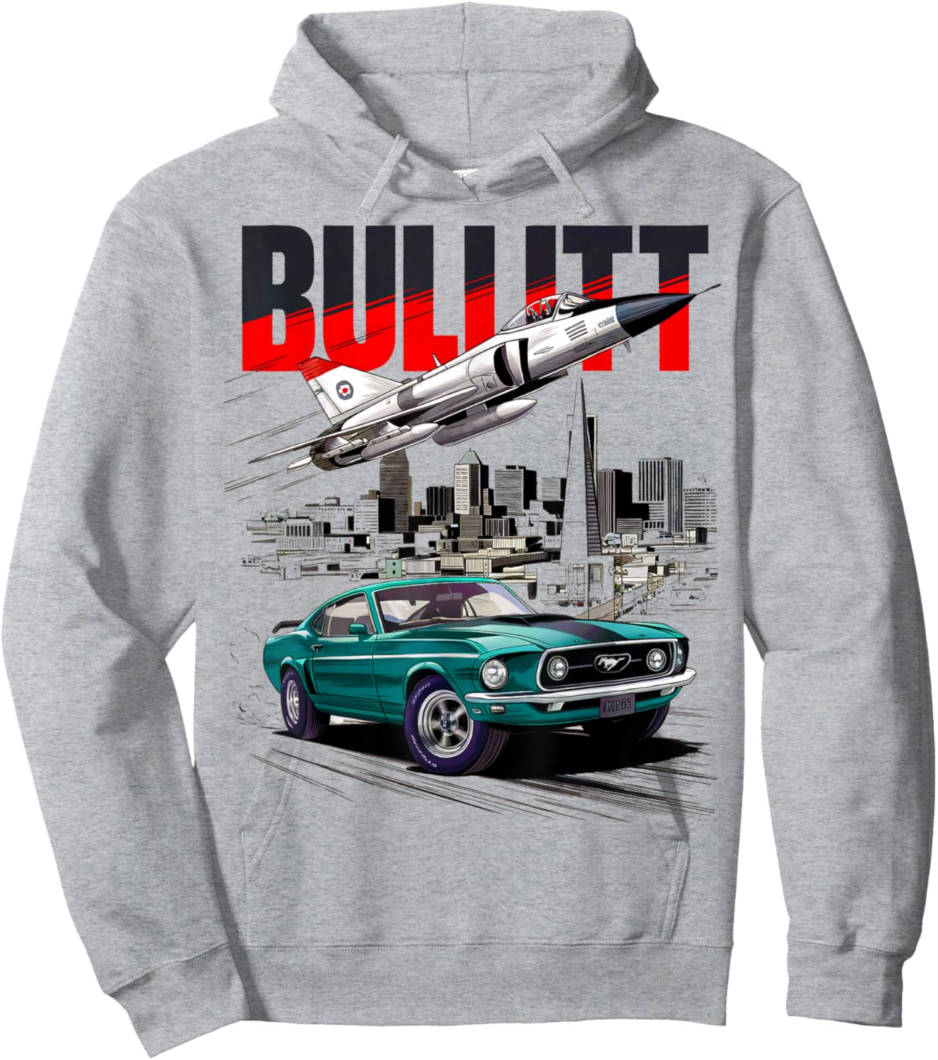 Bullitt Muscle Car Fighter Airplane Speed , white, S Hoodie - Hoodie | Ash