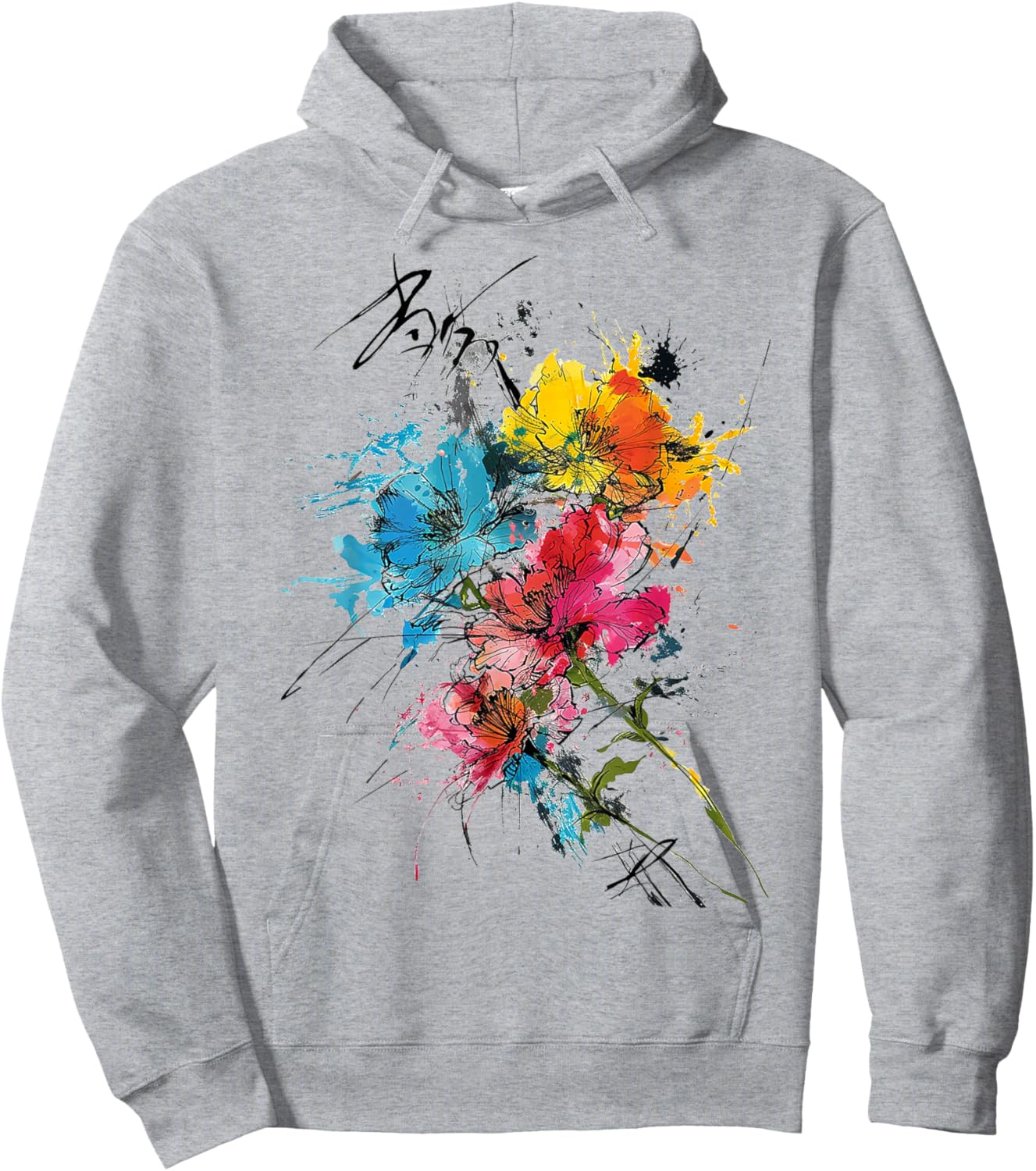 Flower Colorful Art Drawing Abstract Graphic Flower Hoodie - Hoodie | Ash
