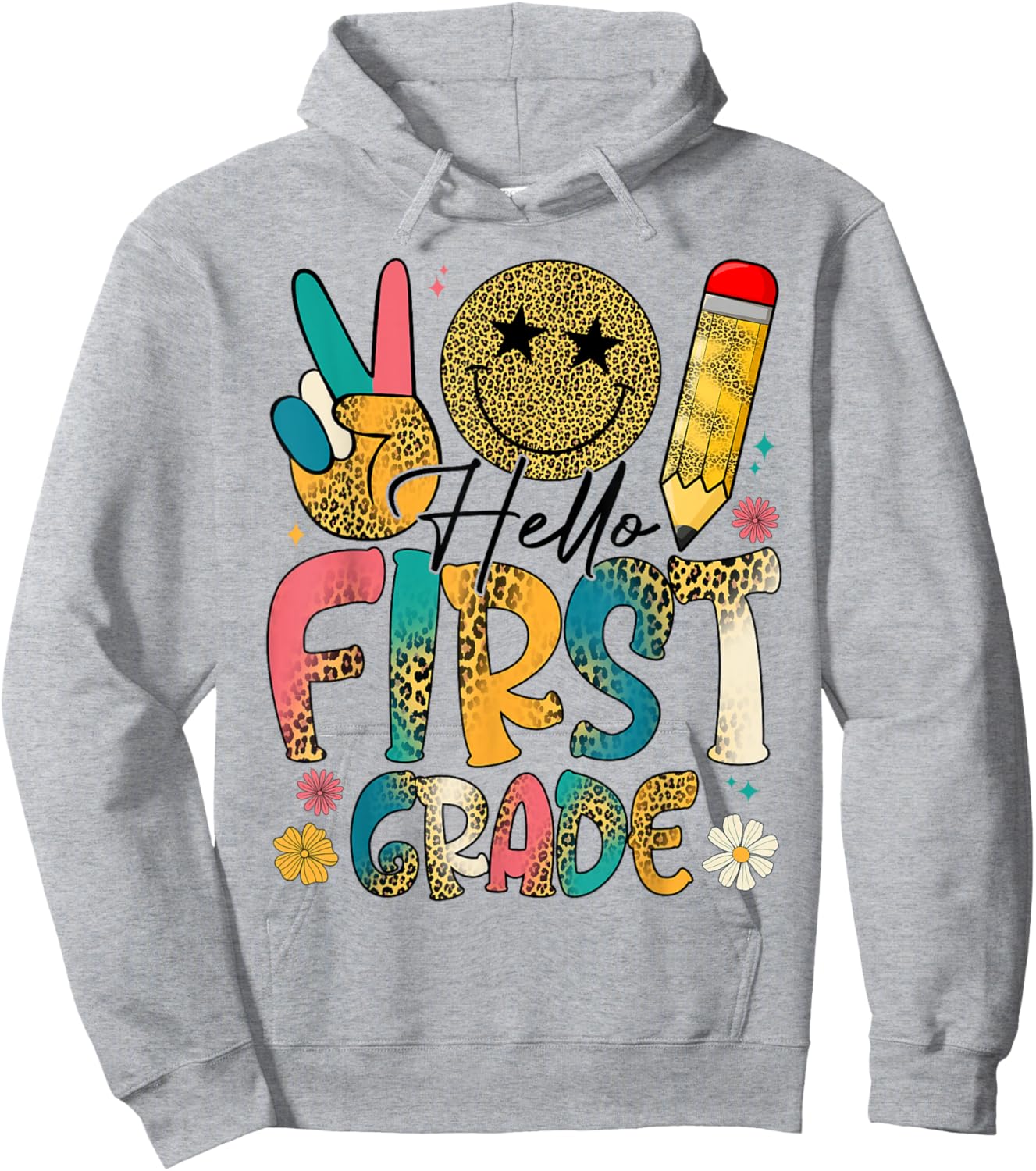 Retro Hello First Grade Tie Dye Leopard Back To School Kids Hoodie - Hoodie | Ash