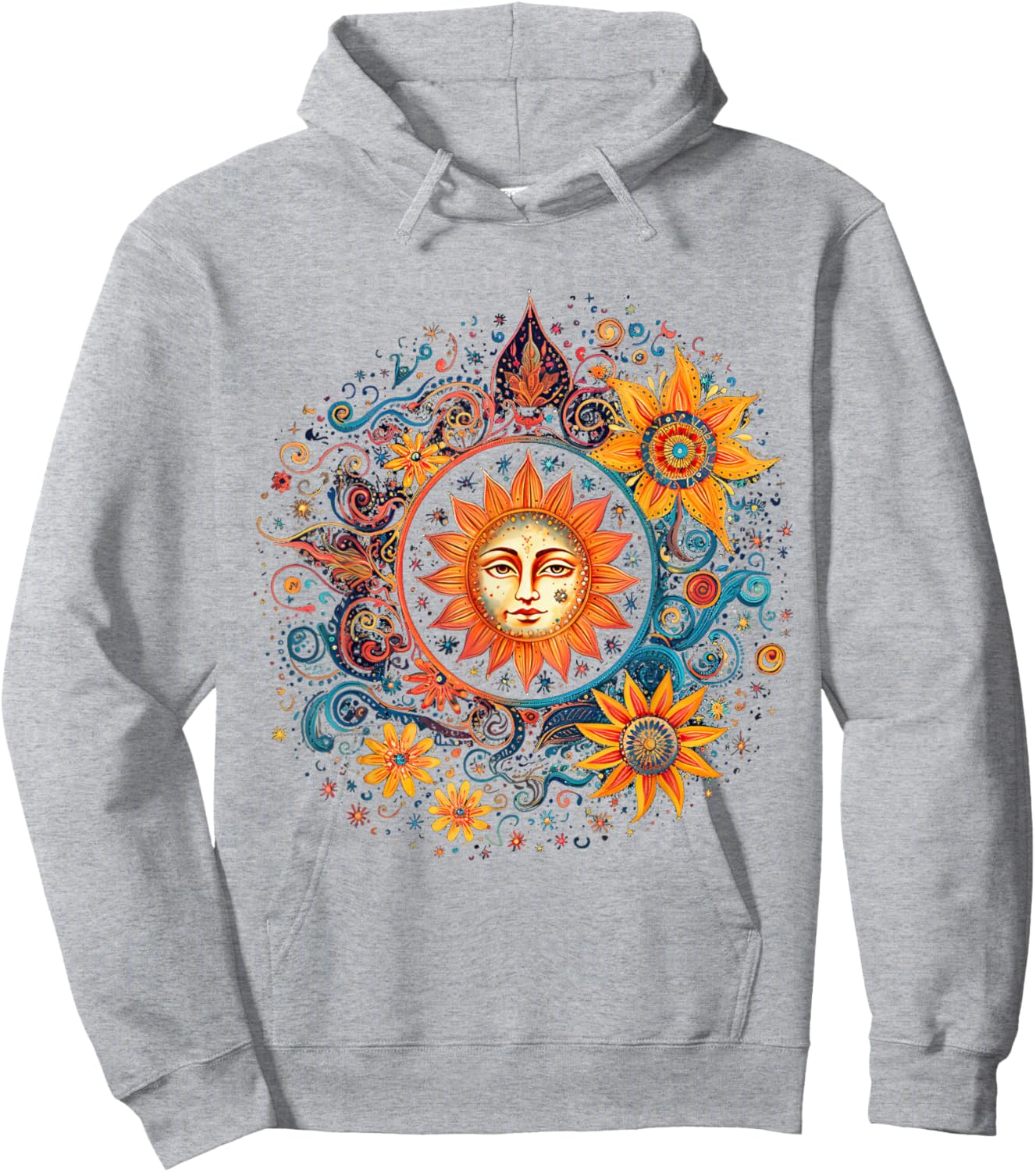 Mystic Sun and Moon Woman Mystical Flowers Aesthetic Hoodie - Hoodie | Ash