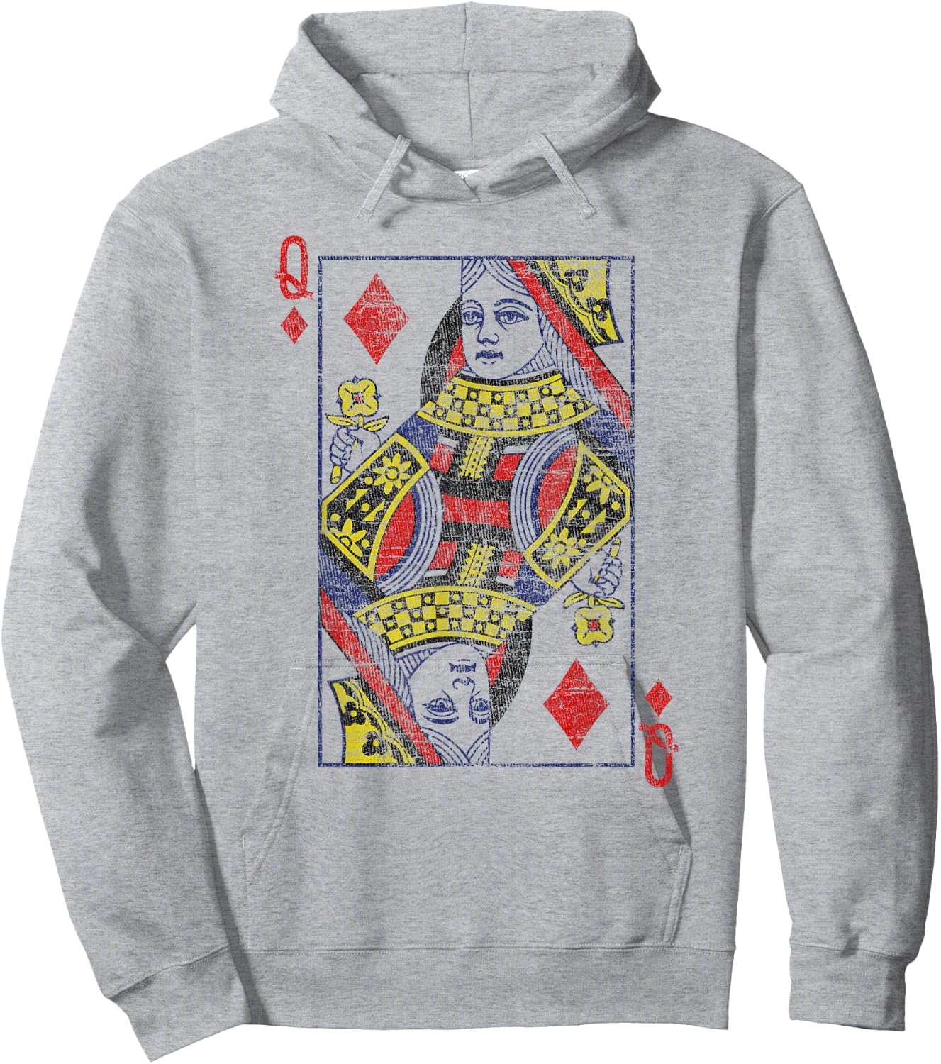 Queen of Diamonds Shirt Card Costume Poker Distressed Hoodie - Hoodie | Ash