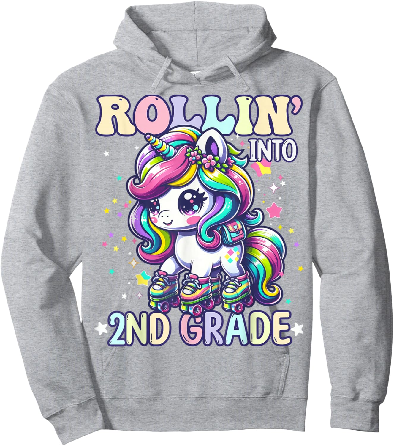 2nd Grade Back To School First Day Girl Rollin Unicorn Hoodie - Hoodie | Ash