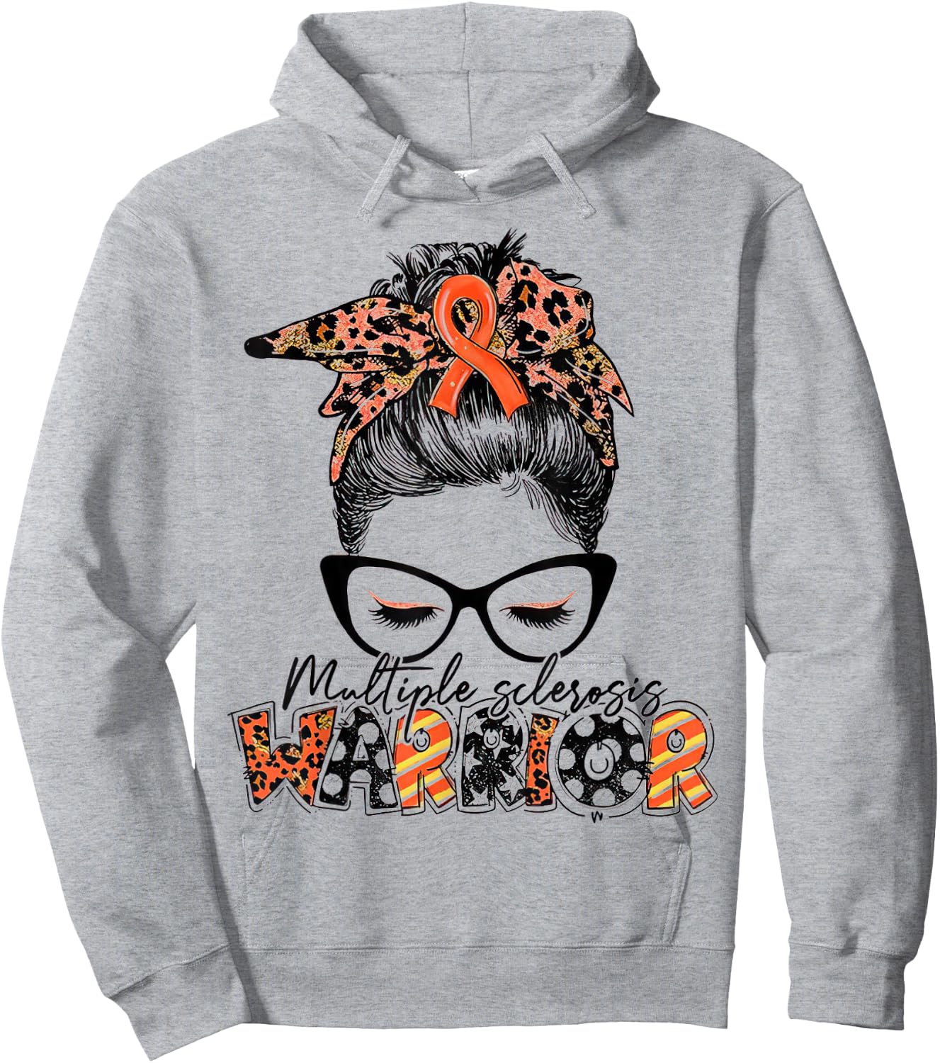 Messy Bun Leopard Multiple Sclerosis Awareness Mom Hoodie - Hoodie | Ash