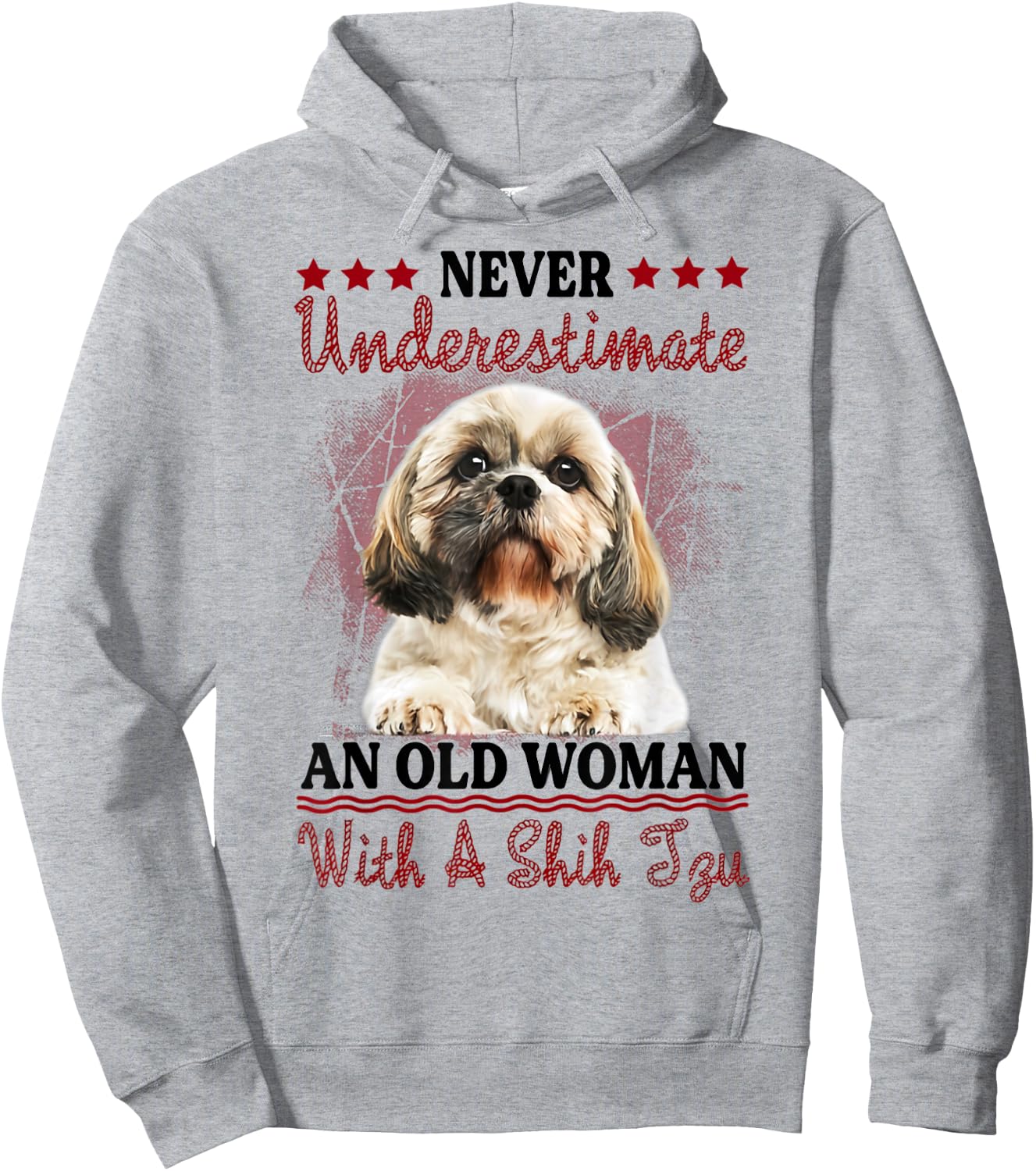 Never Underestimate Old Woman with A Shih Tzu Puppy Face Hoodie - Hoodie | Ash