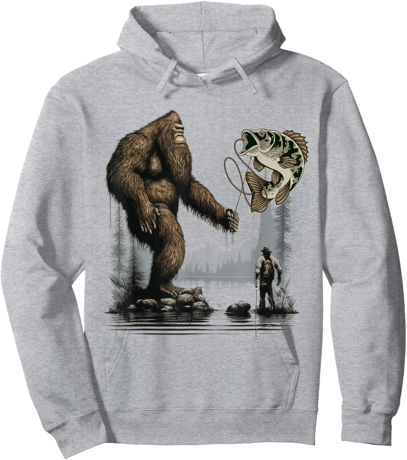 Bigfoot Fishing Funny Sasquatch Fish Hoodie - Hoodie | Ash