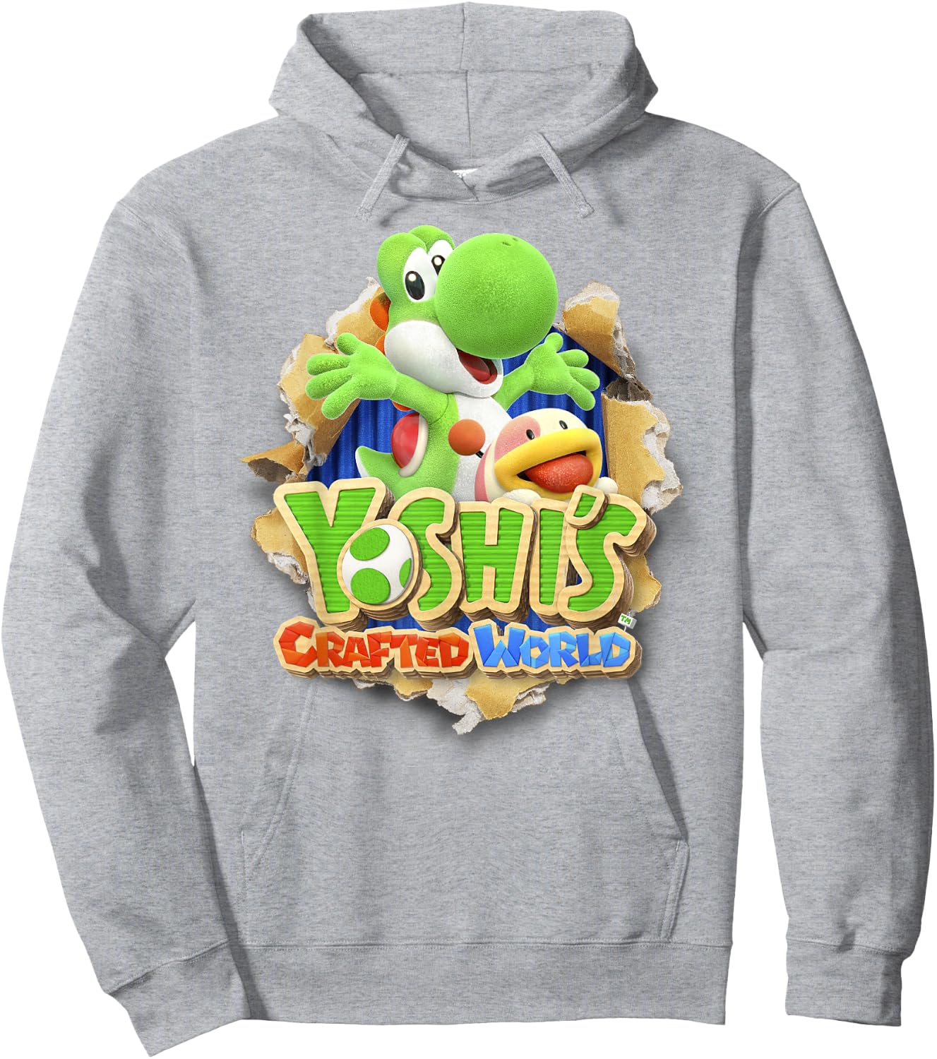 Yoshi's Crafted World Poochy Burst Game Logo Graphic Hoodie - Hoodie | Ash