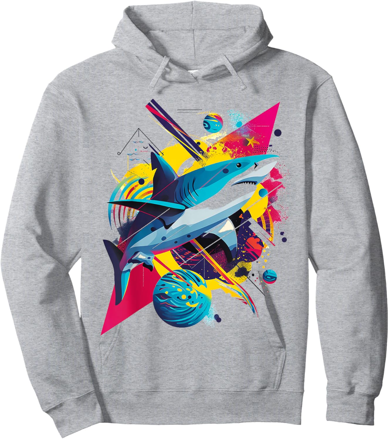 Shark Abstract Colorful Planets Animal Painting Art Shark Hoodie - Hoodie | Ash