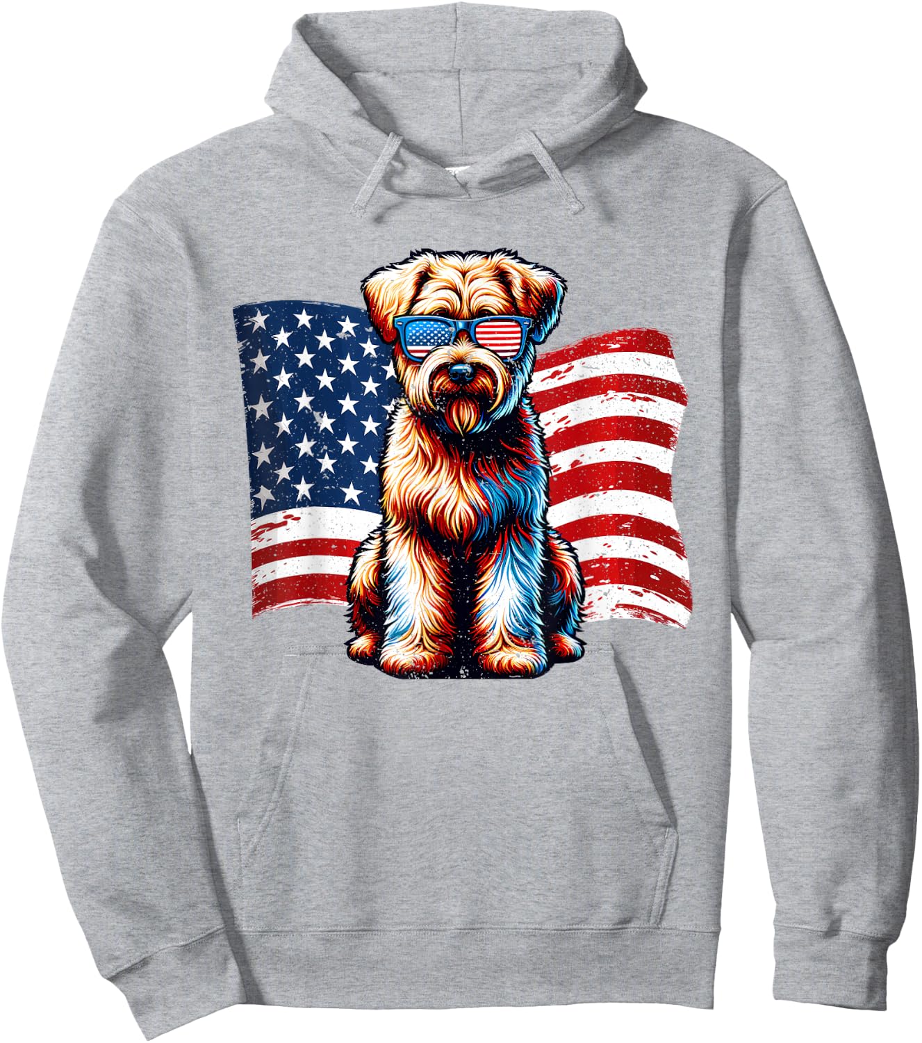 Soft coated Wheaten Terrier USA Flag Sunglasses Patriotic Hoodie - Hoodie | Ash