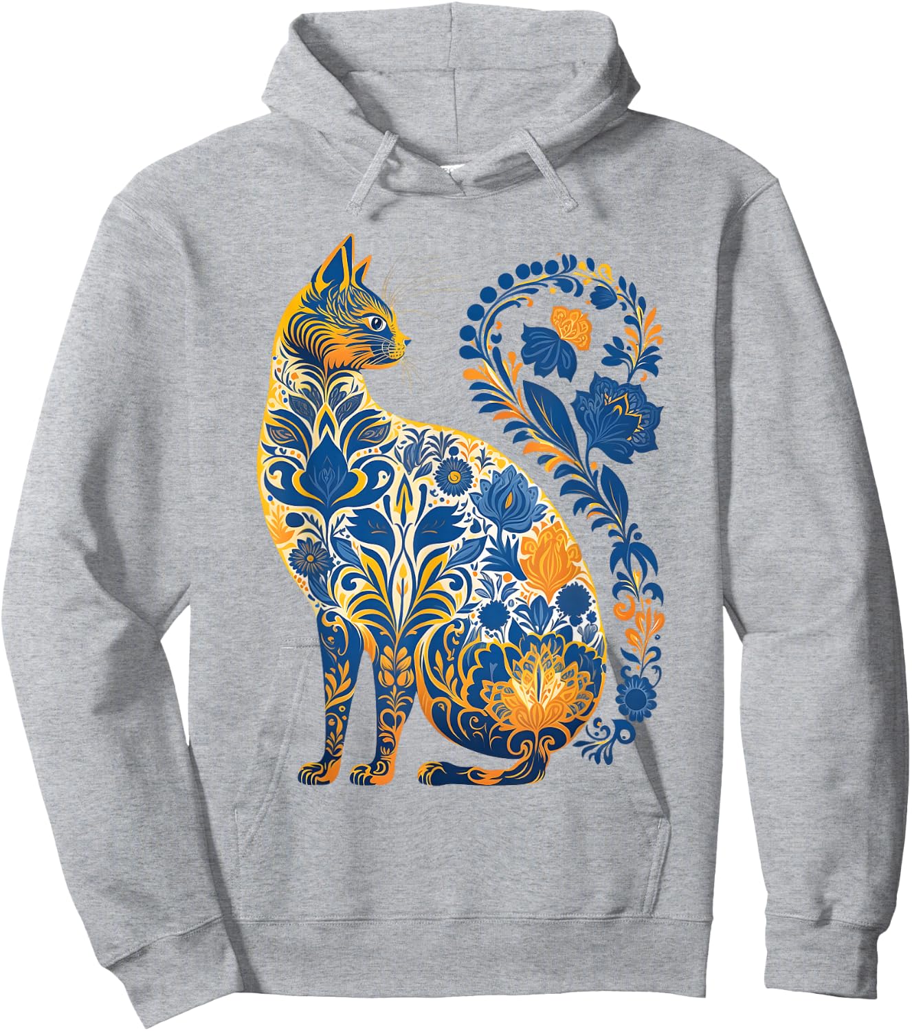 Ukraine Cat Floral Retro Ukrainian Flag & Vyshyvanka Style Hoodie - Hoodie | Ash