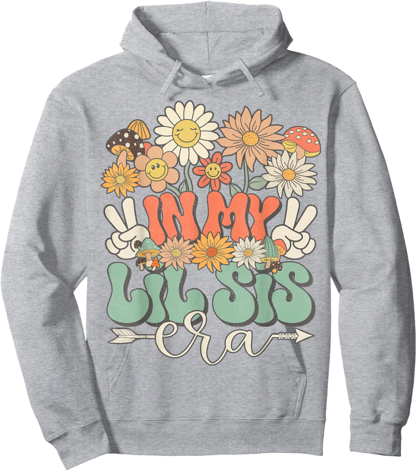 Matching Family In My Lil Sis Era Retro Groovy Little Sister Hoodie - Hoodie | Ash