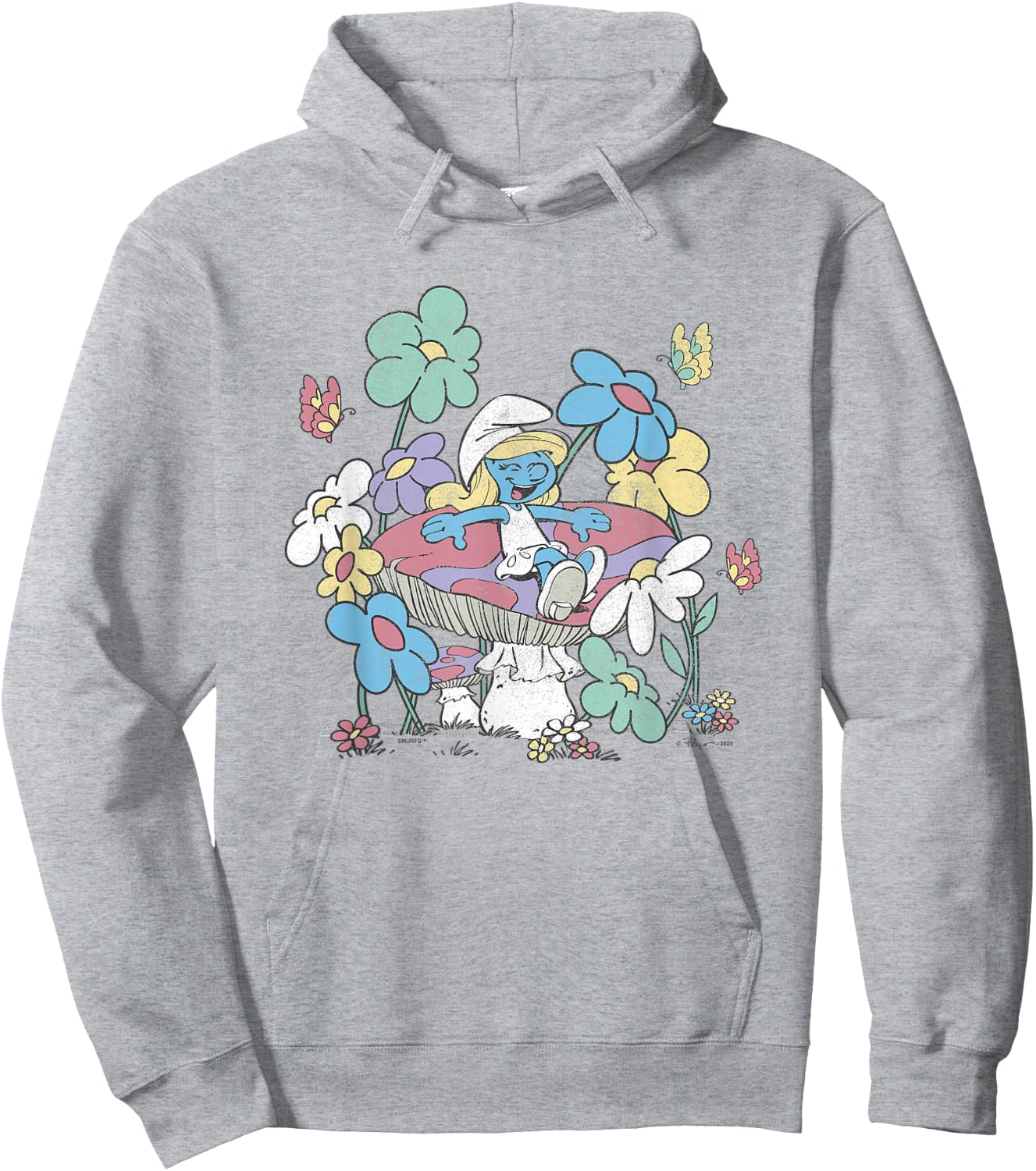 The Smurfs Smurfette Having Fun In Nature Distressed Hoodie - Hoodie | Ash
