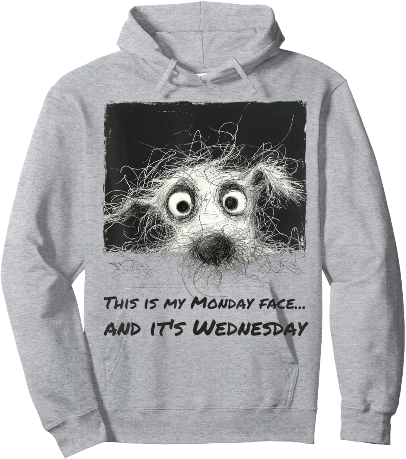 Monday Mood on Wednesday - Humorous Dog with Fluffy Hair Men Women Hoodie - Hoodie | Ash