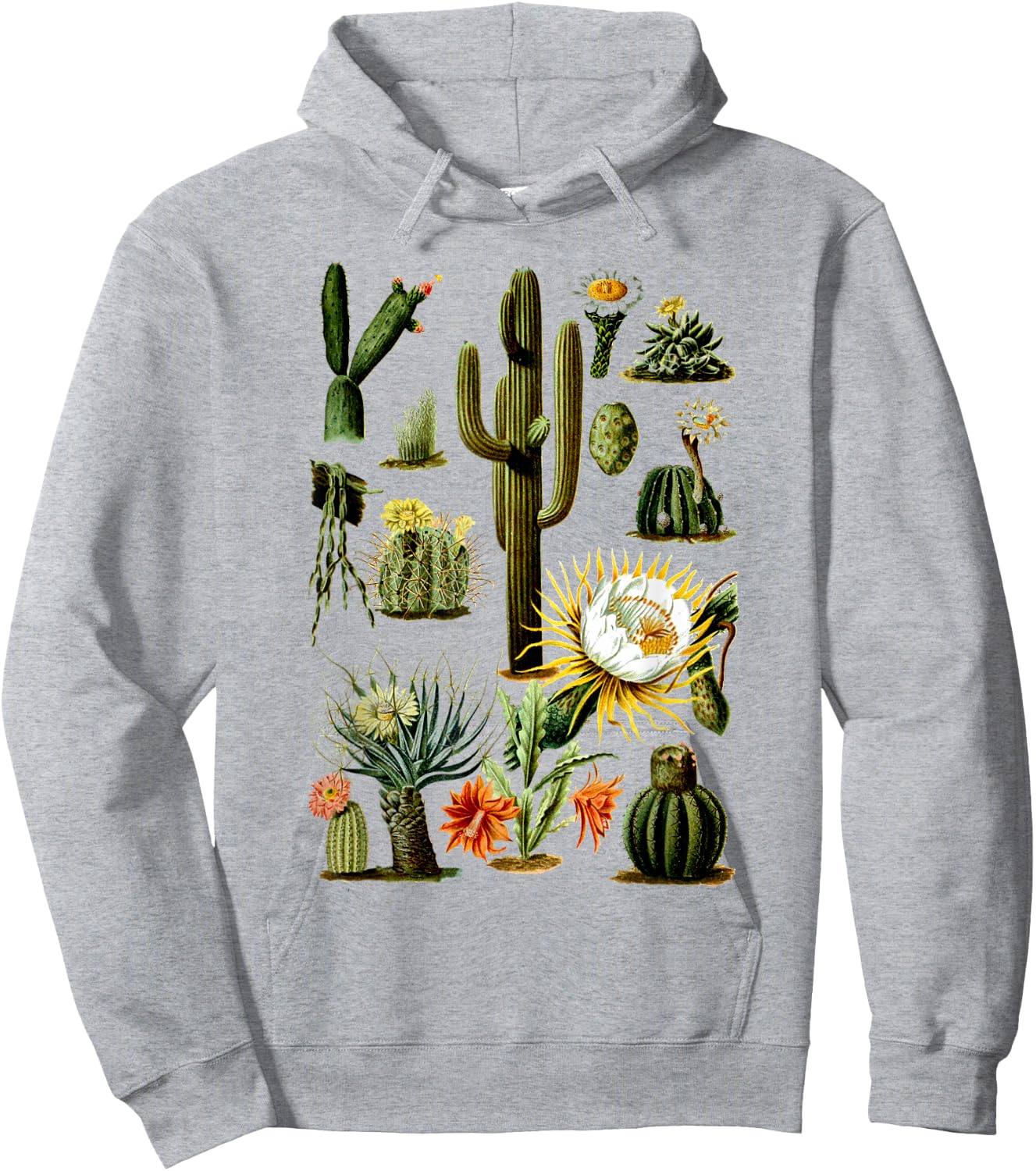 Vintage 70s Boho Botany Botanical Cactus Succulent Plant Hoodie - Hoodie | Ash
