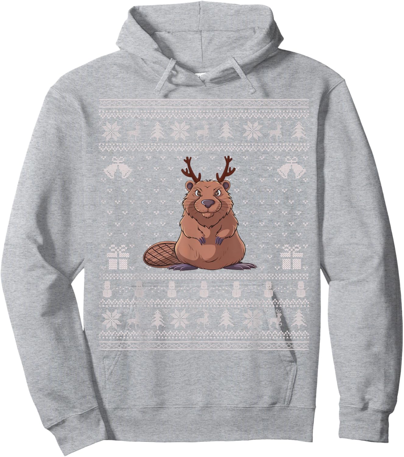 Ugly Xmas Sweater Style Beaver Reindeer Christmas Hoodie - Hoodie | Ash