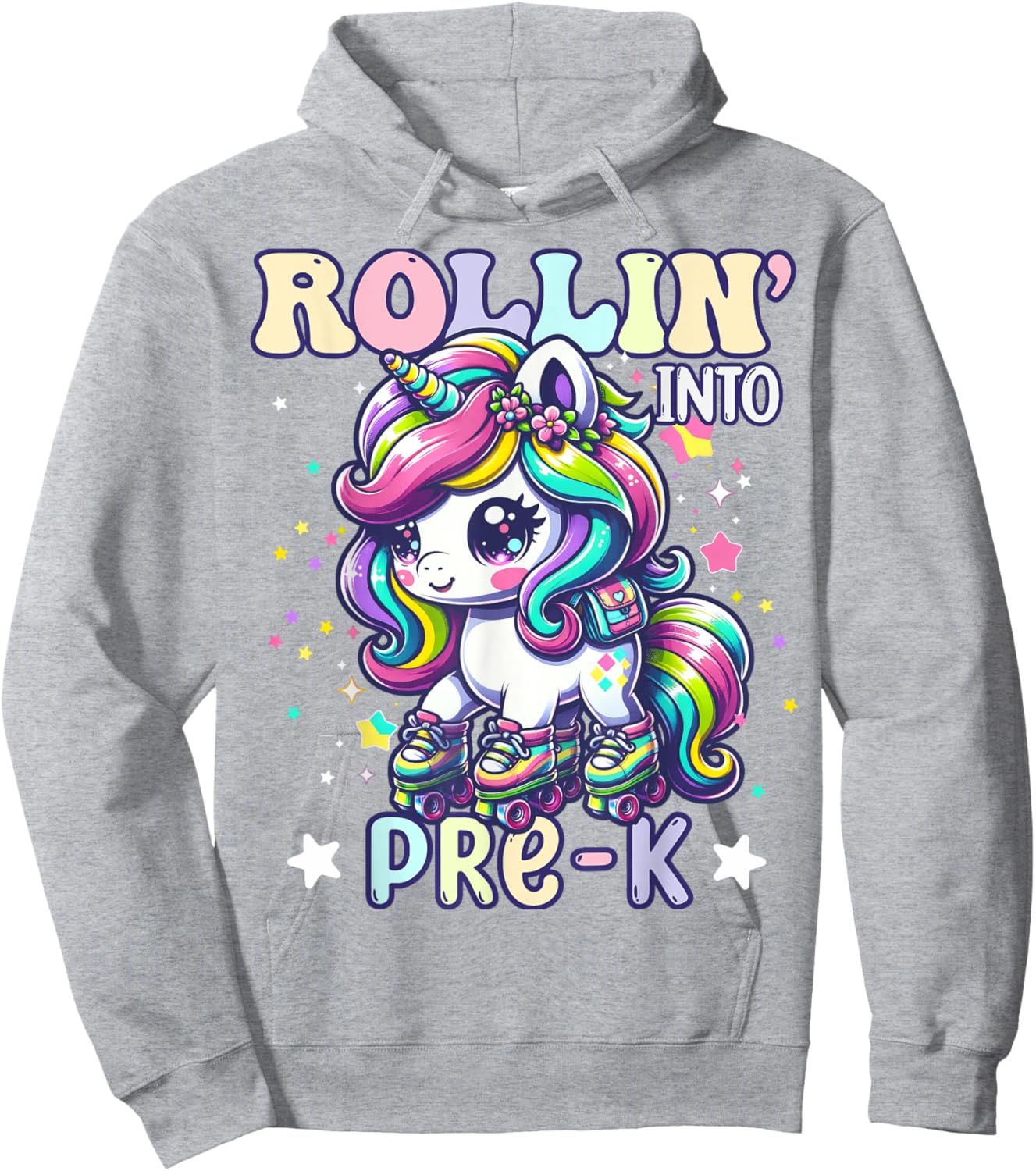 Pre-K Back To School First Day Girl Preschool Rollin Unicorn Hoodie - Hoodie | Ash