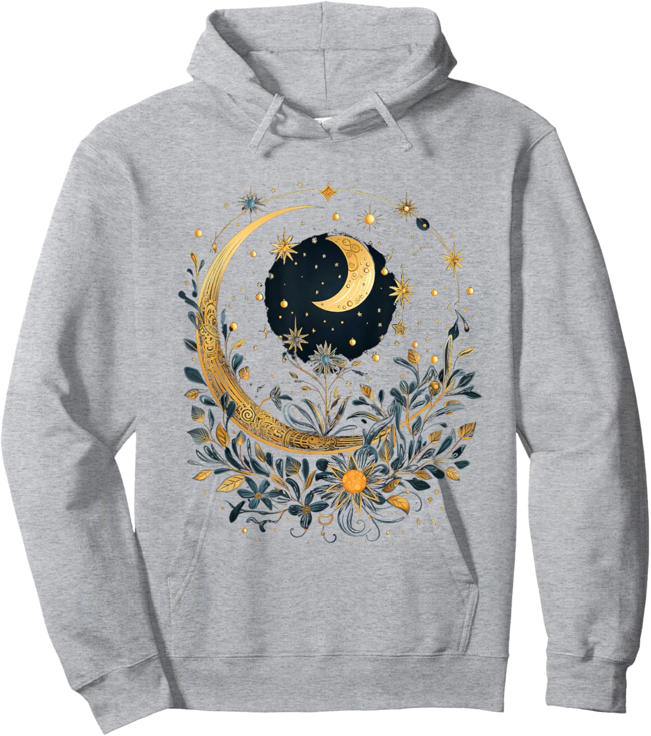 Mystical Sun and Moon with Woman Mystical Flowers Aesthetic Hoodie - Hoodie | Ash