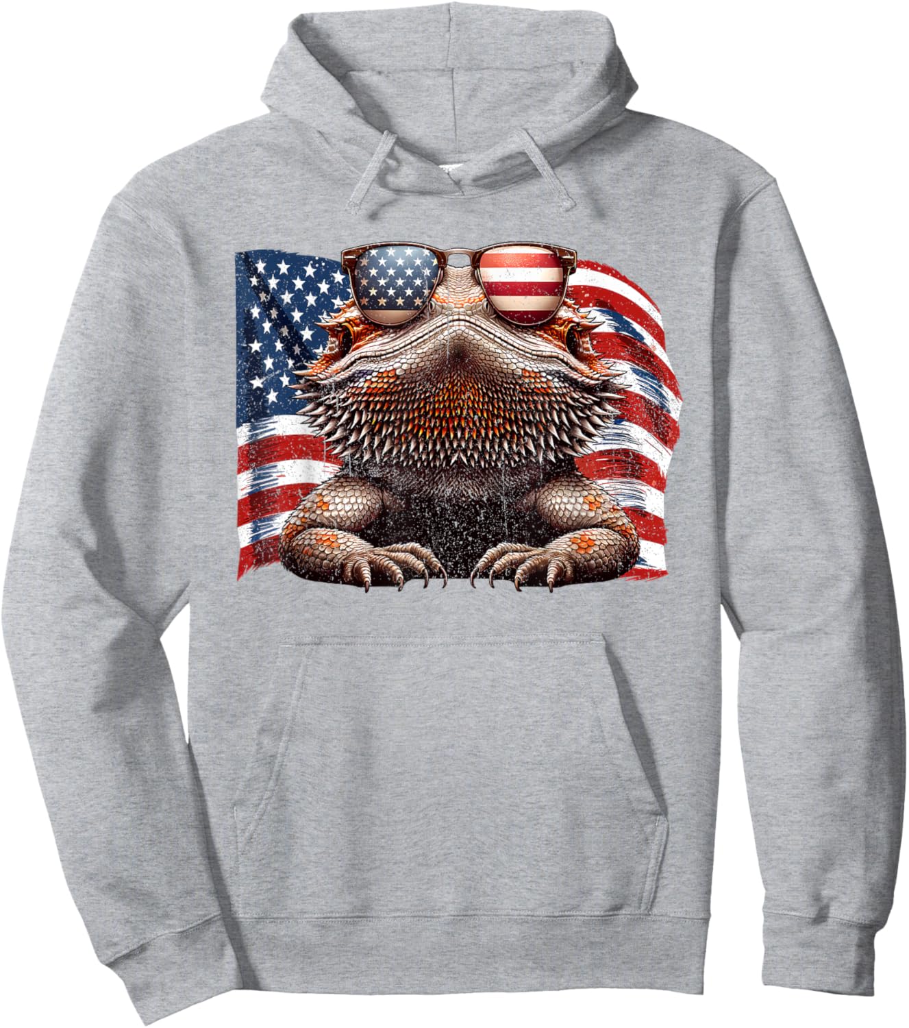Vintage Bearded Dragon Reptiles Lovers USA Flag Sunglasses Hoodie - Hoodie | Ash