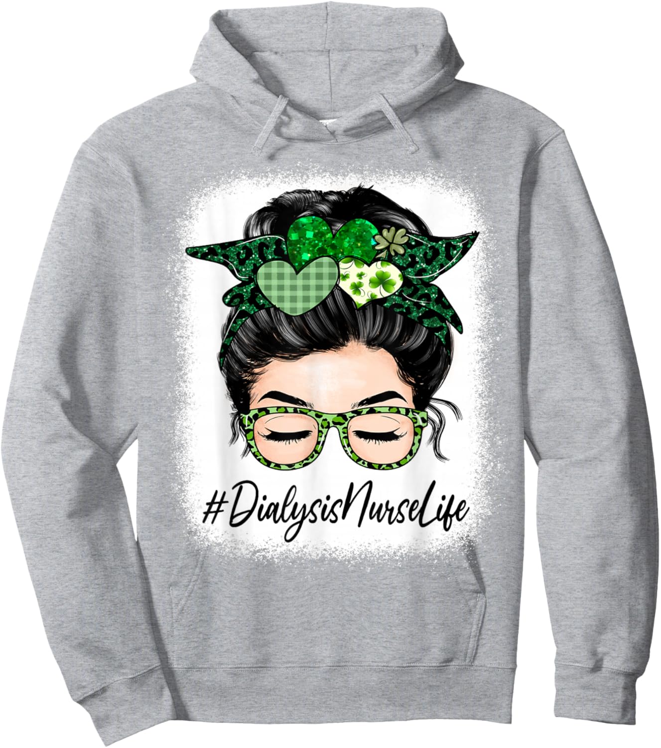Dialysis Nurse Women Messy Bun St Patrick's Day Shamrock Hoodie - Hoodie | Ash