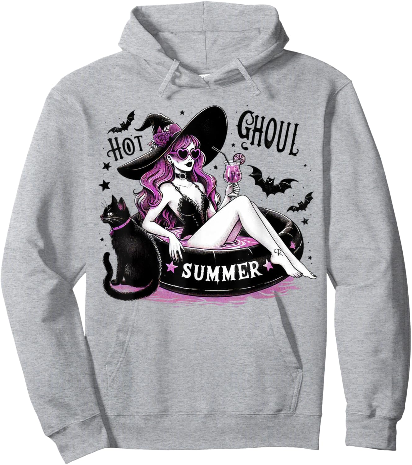 Funny Halloween Witch Hot Ghoul Summer Witchy Cat Hoodie - Hoodie | Ash