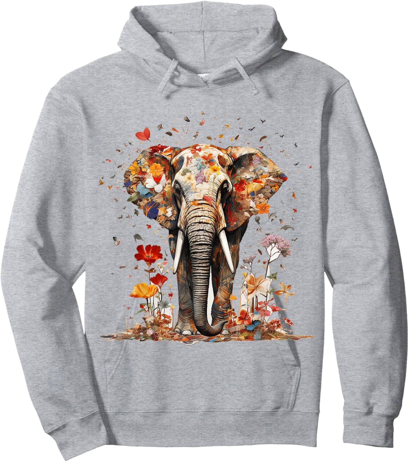 Elephant Butterfly Abstract Nature Animal Art Elephant Hoodie - Hoodie | Ash