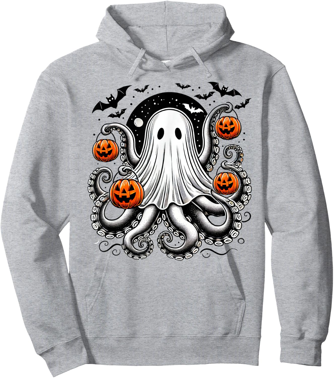 Spooky Tentacled Ghost Octopus - Halloween Kraken Pumpkins Hoodie - Hoodie | Ash
