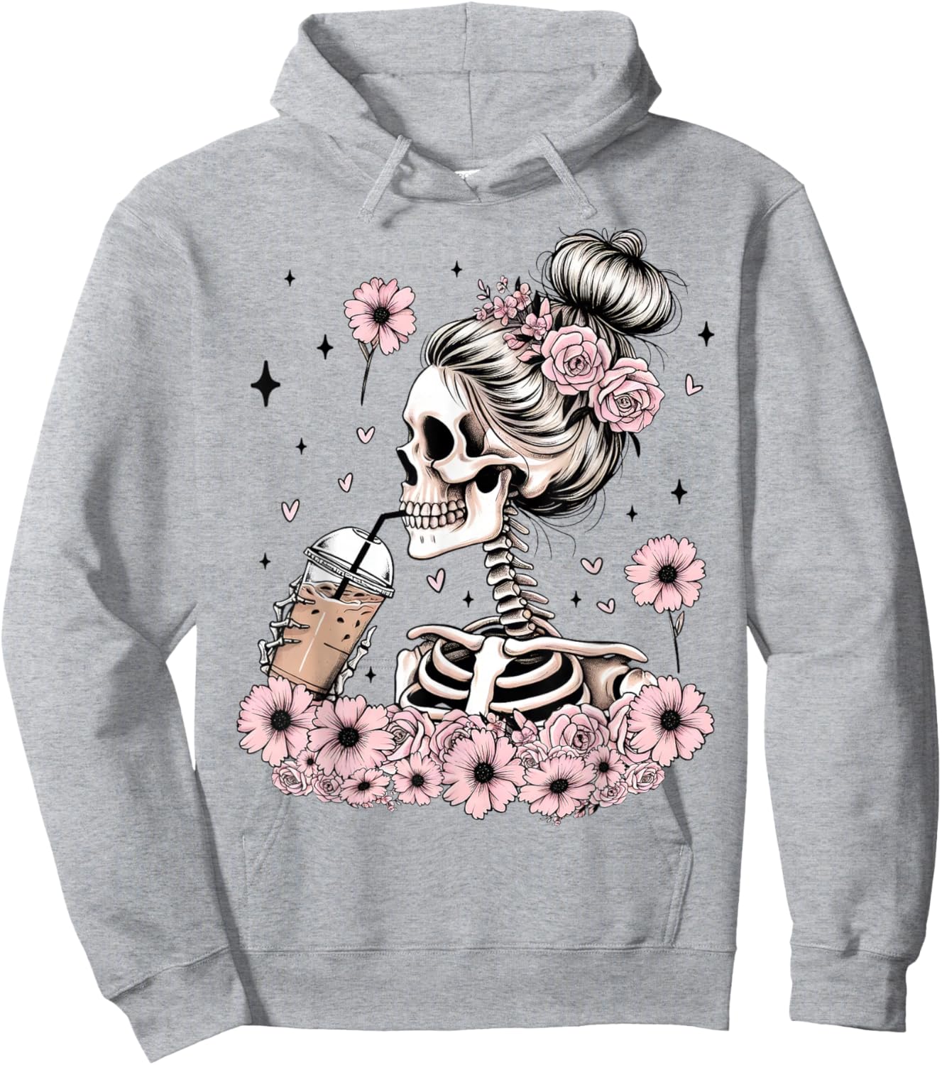 Skeleton Messy Bun Funny Costume Mom Women Halloween Hoodie - Hoodie | Ash