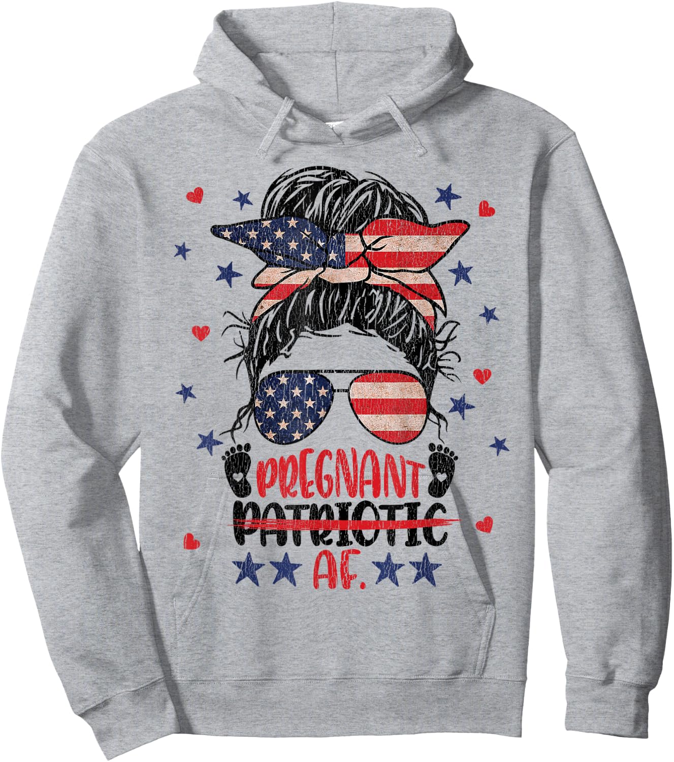 Messy Bun 4th Of July Patriotic Af Pregnant Pregnancy Funny Hoodie - Hoodie | Ash
