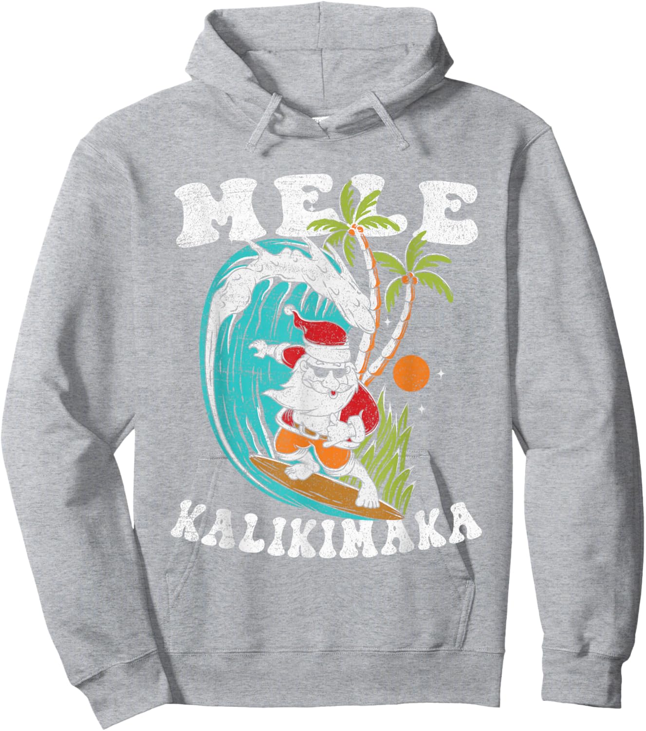 Retro Mele Kalikimaka Surfing Santa Hawaii Christmas Hoodie - Hoodie | Ash