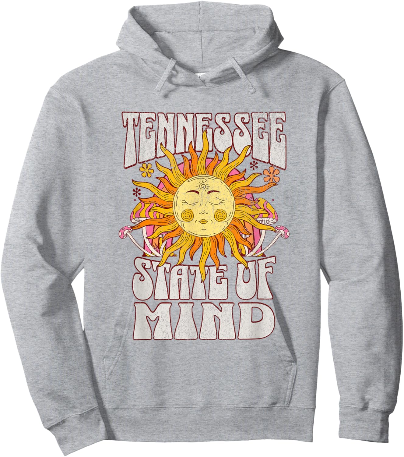 Retro Tennessee State Of Mind | Tennessee Lovers Distressed Hoodie - Hoodie | Ash